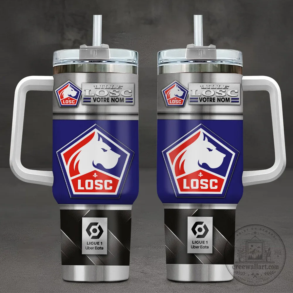 LOSC Lille Football Club Stainless Steel Insulated Tumbler with Handle