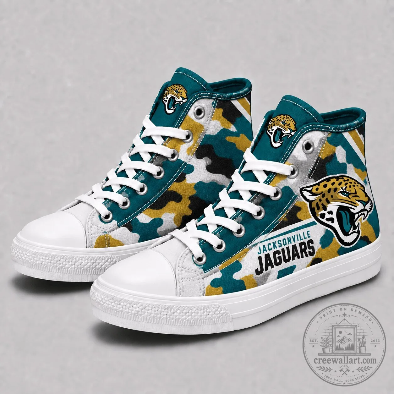 Camouflage High Top Canvas Sneakers for Jacksonville Jaguars Fans