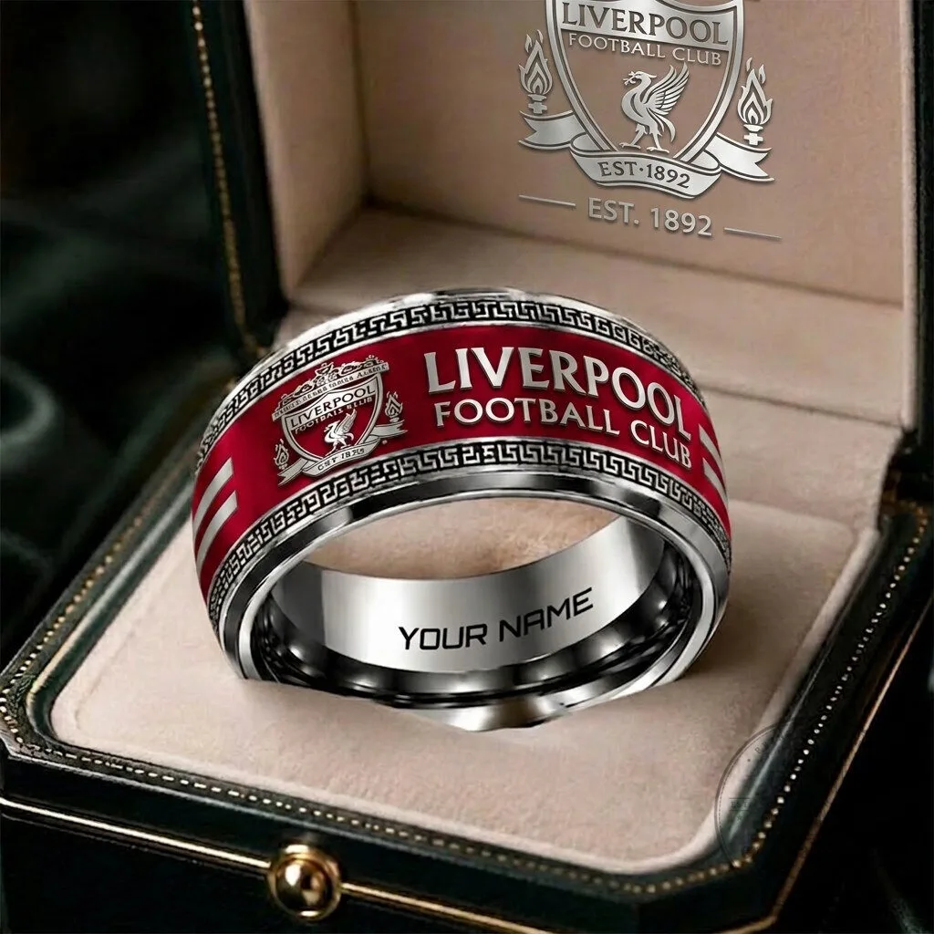 Liverpool Football Club Personalized Red and Silver Engraved Ring