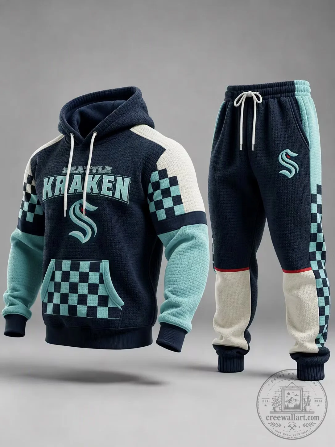Seattle Kraken Checkerboard Pattern Hoodie and Jogger Pants Set