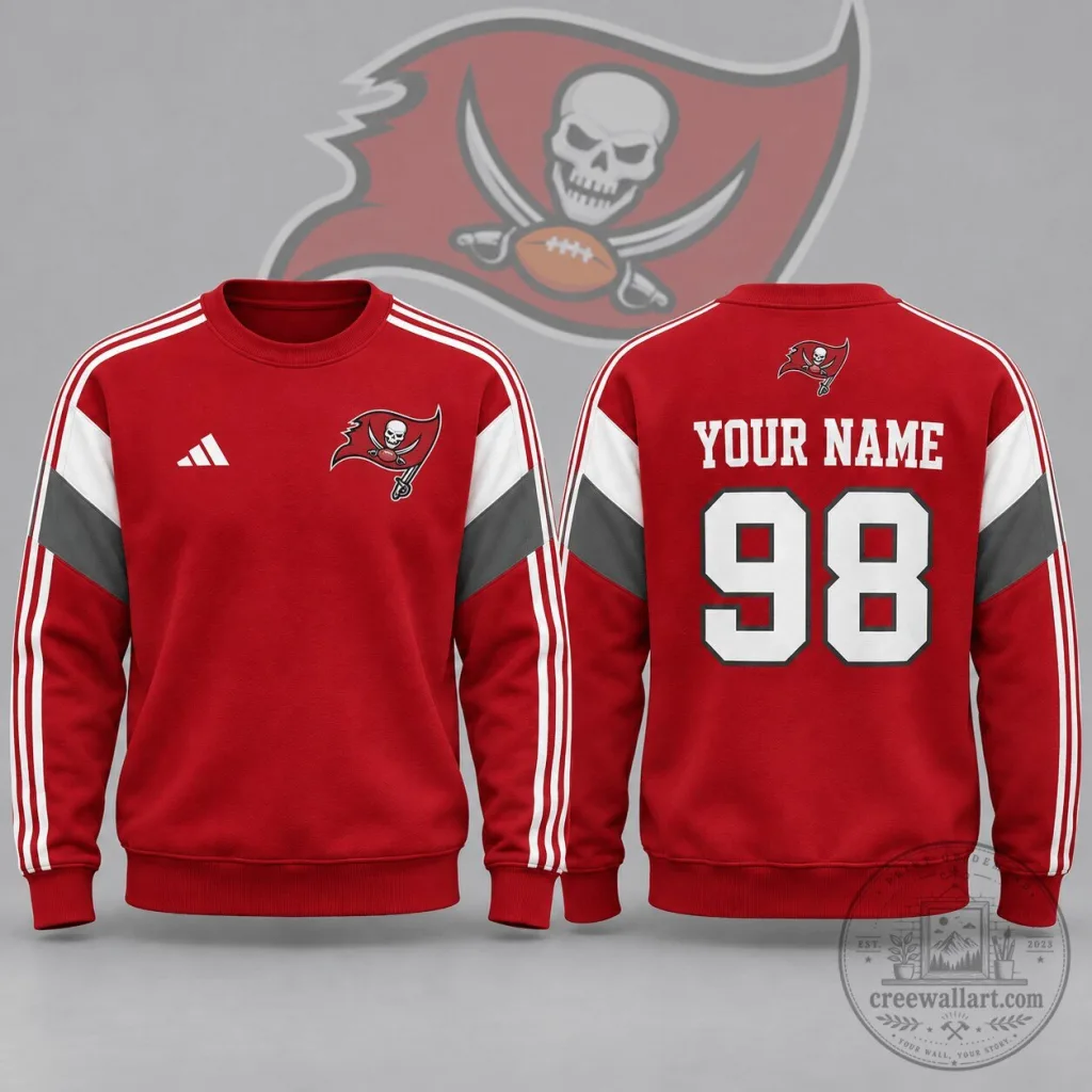 Tampa Bay Buccaneers Personalized Name Number Red Crewneck Sweatshirt Tampa Bay Buccaneers Personalized Name Number Red Crewneck Sweatshirt