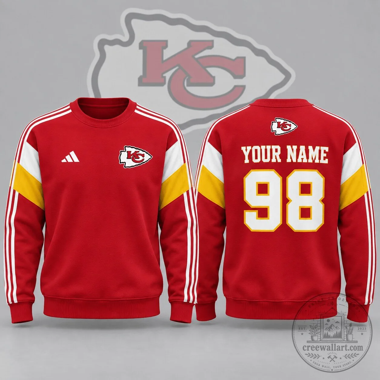 Kansas City Chiefs Personalized Red White Yellow Crewneck Sweatshirt