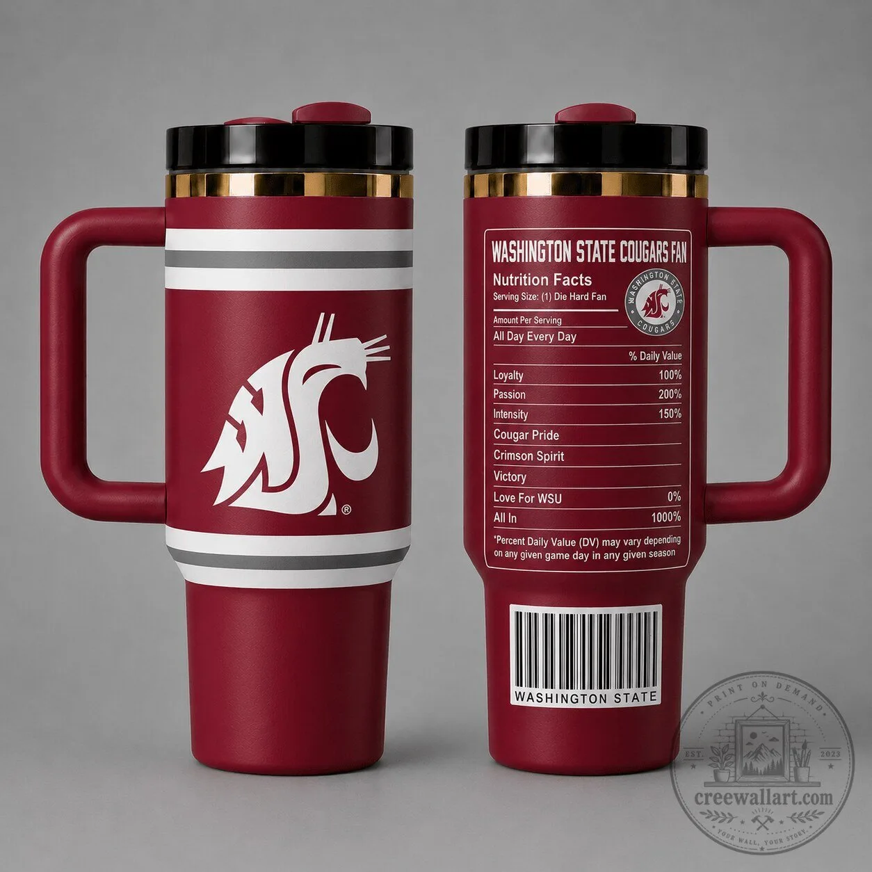 Washington State Cougars Fan Nutrition Facts Stainless Steel Tumbler