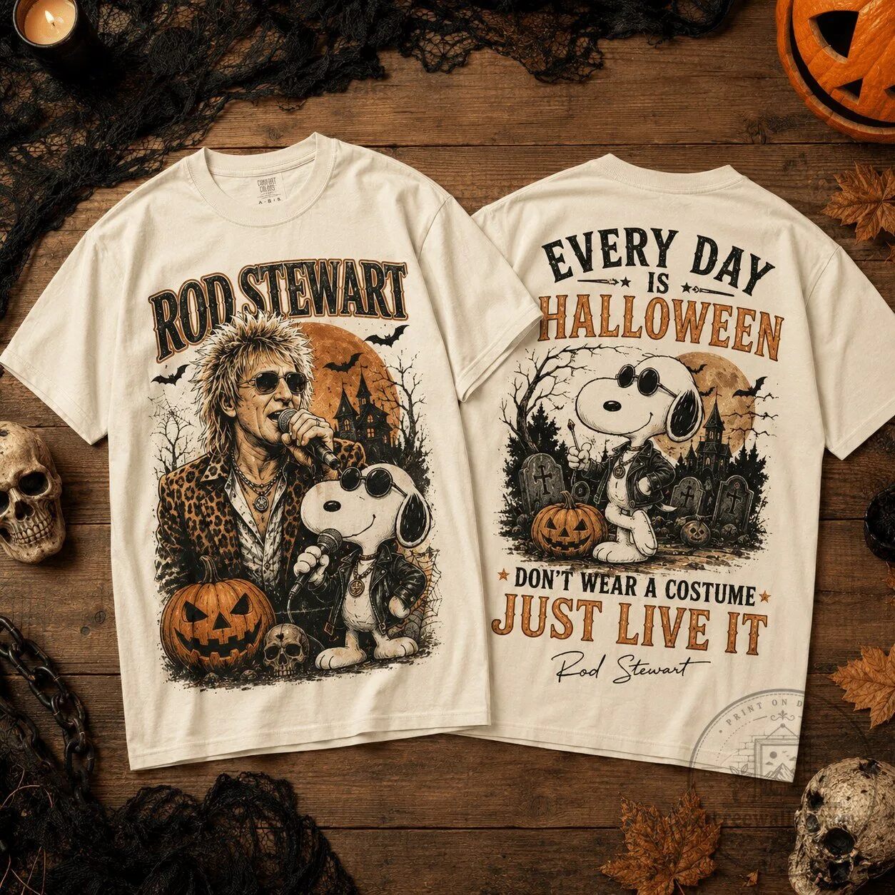 Rod Stewart Halloween Snoopy Pumpkin Stage Graphic T-Shirt