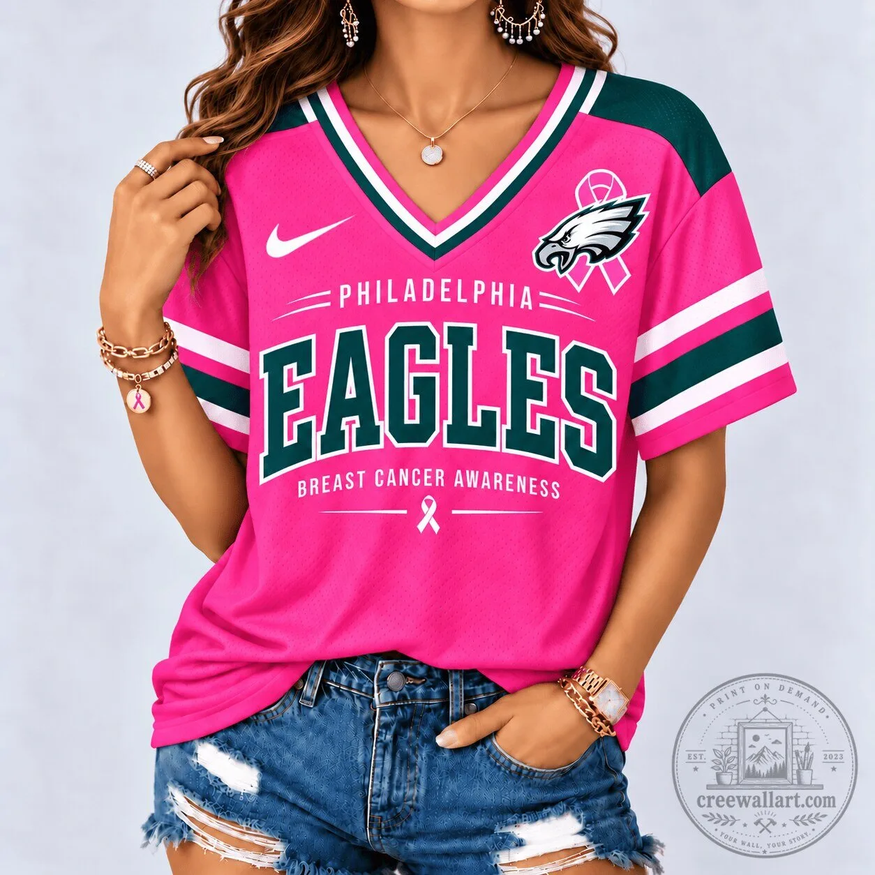 Philadelphia Eagles Pink Breast Cancer Awareness Football Jersey for Women