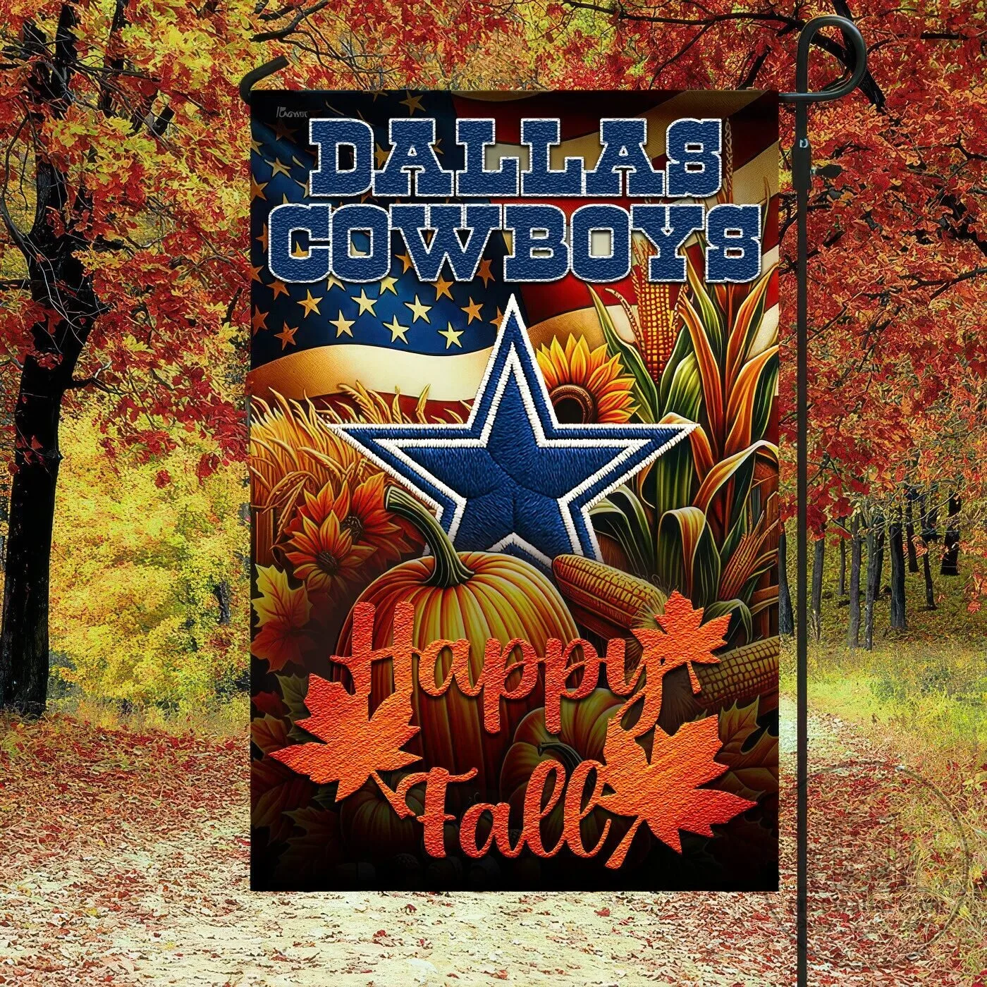 Dallas Cowboys National Football League Happy Fall Autumn Harvest Flag