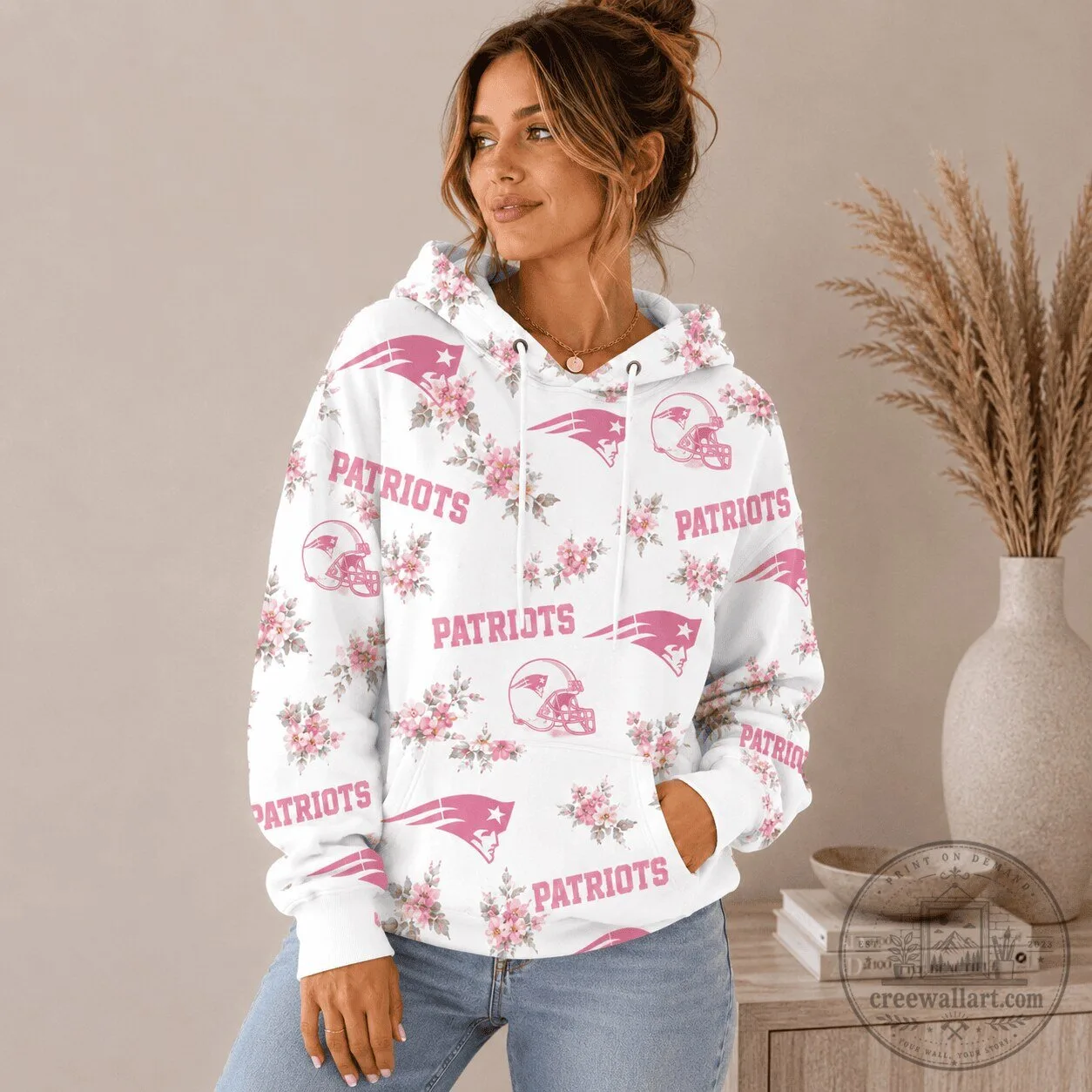 New England Patriots Pink Floral Pattern Women's Fashion Hoodie