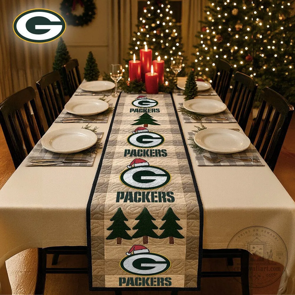 Green Bay Packers Christmas Quilted Table Runner Holiday Decor