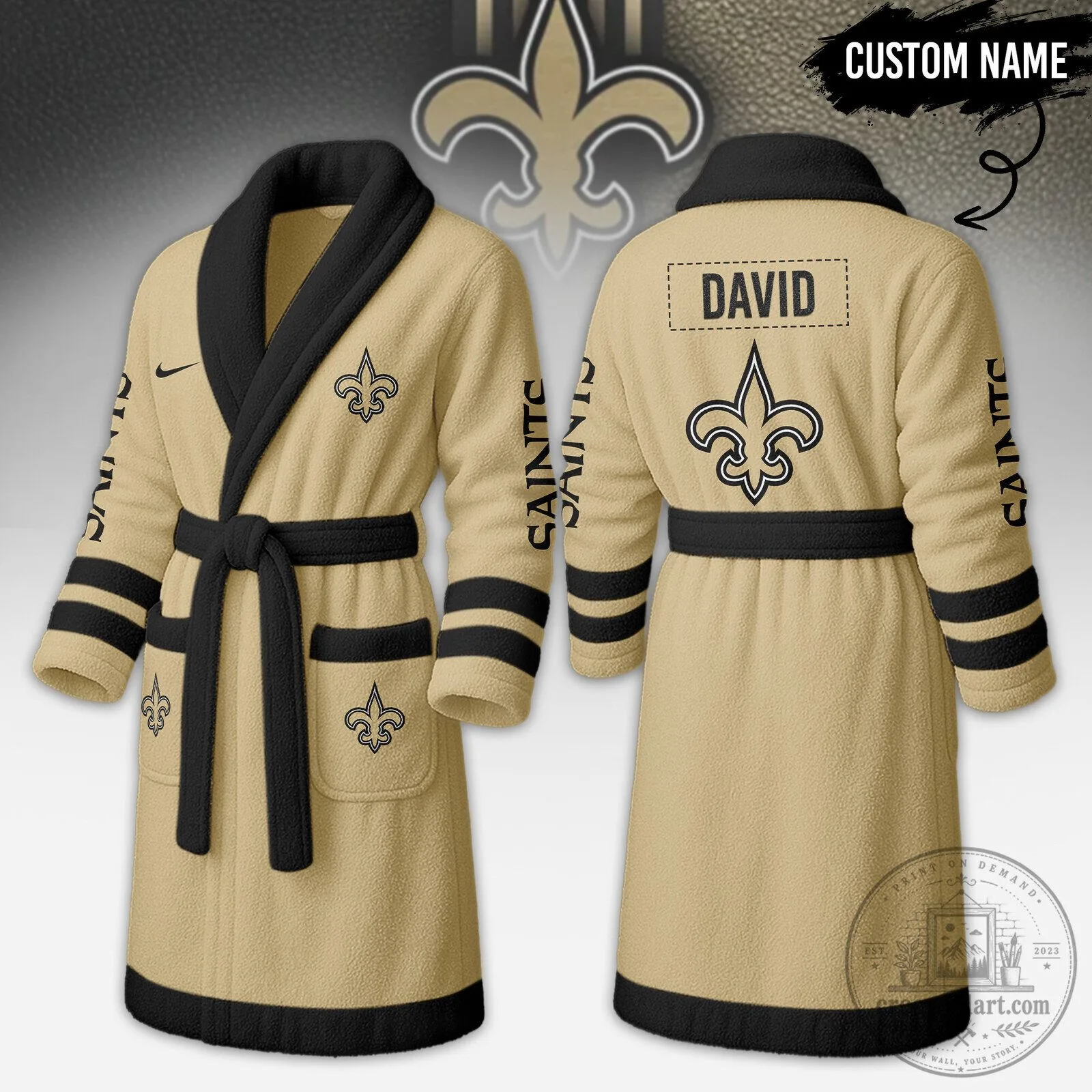 New Orleans Saints Football Team Personalized Fleece Bathrobe
