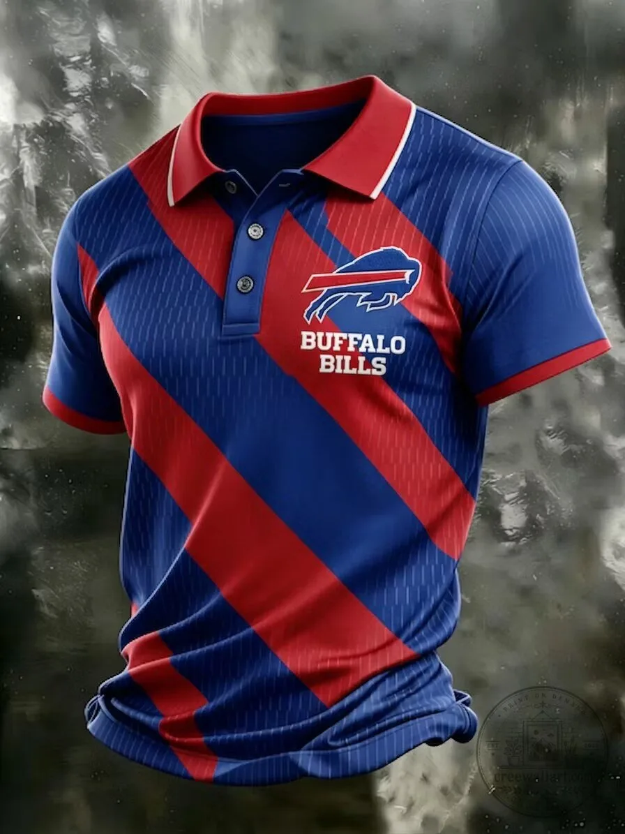 Buffalo Bills Fan Apparel Polo Shirt with Embroidered Logo and Star Pattern