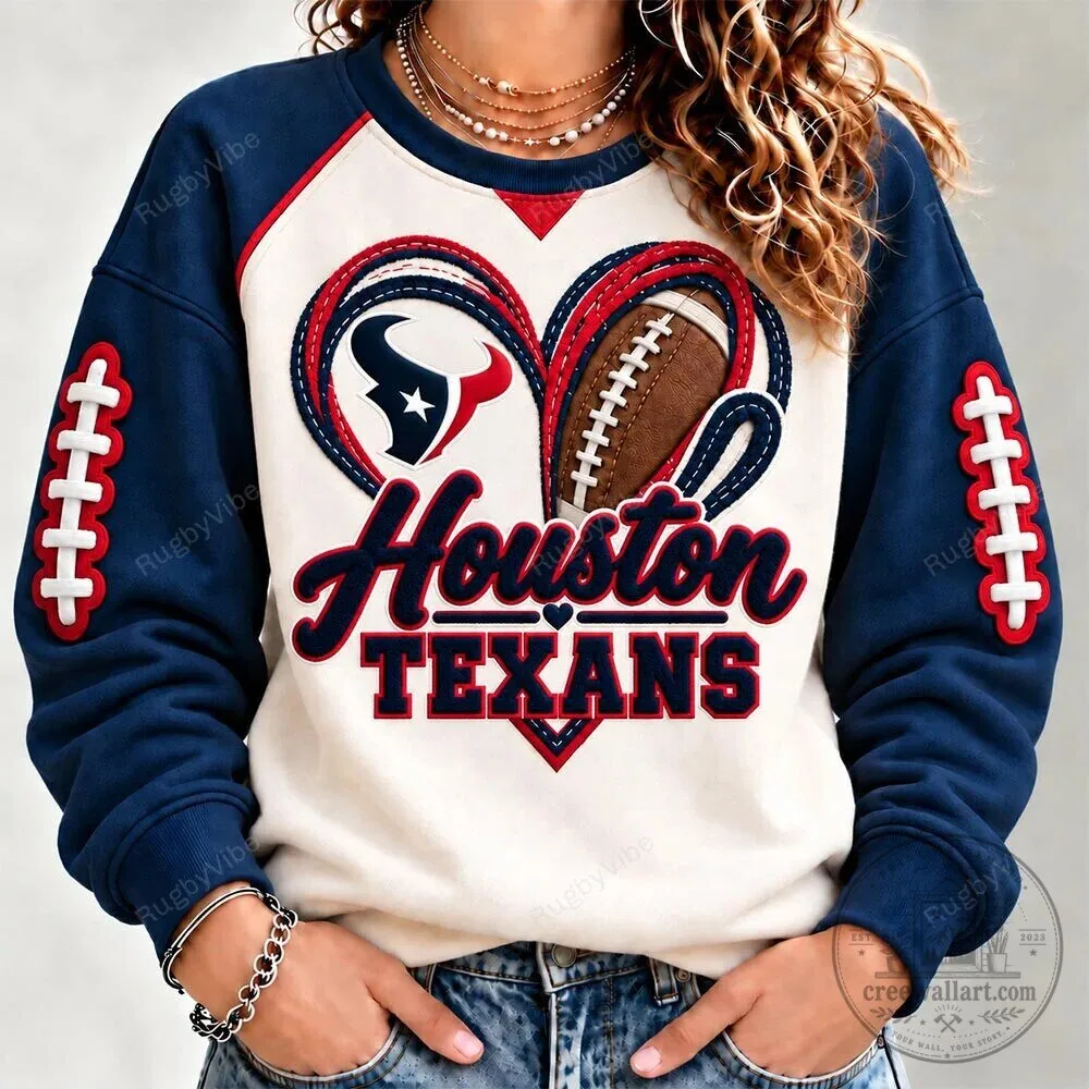 Houston Texans Football Heart Design Crewneck Sweatshirt