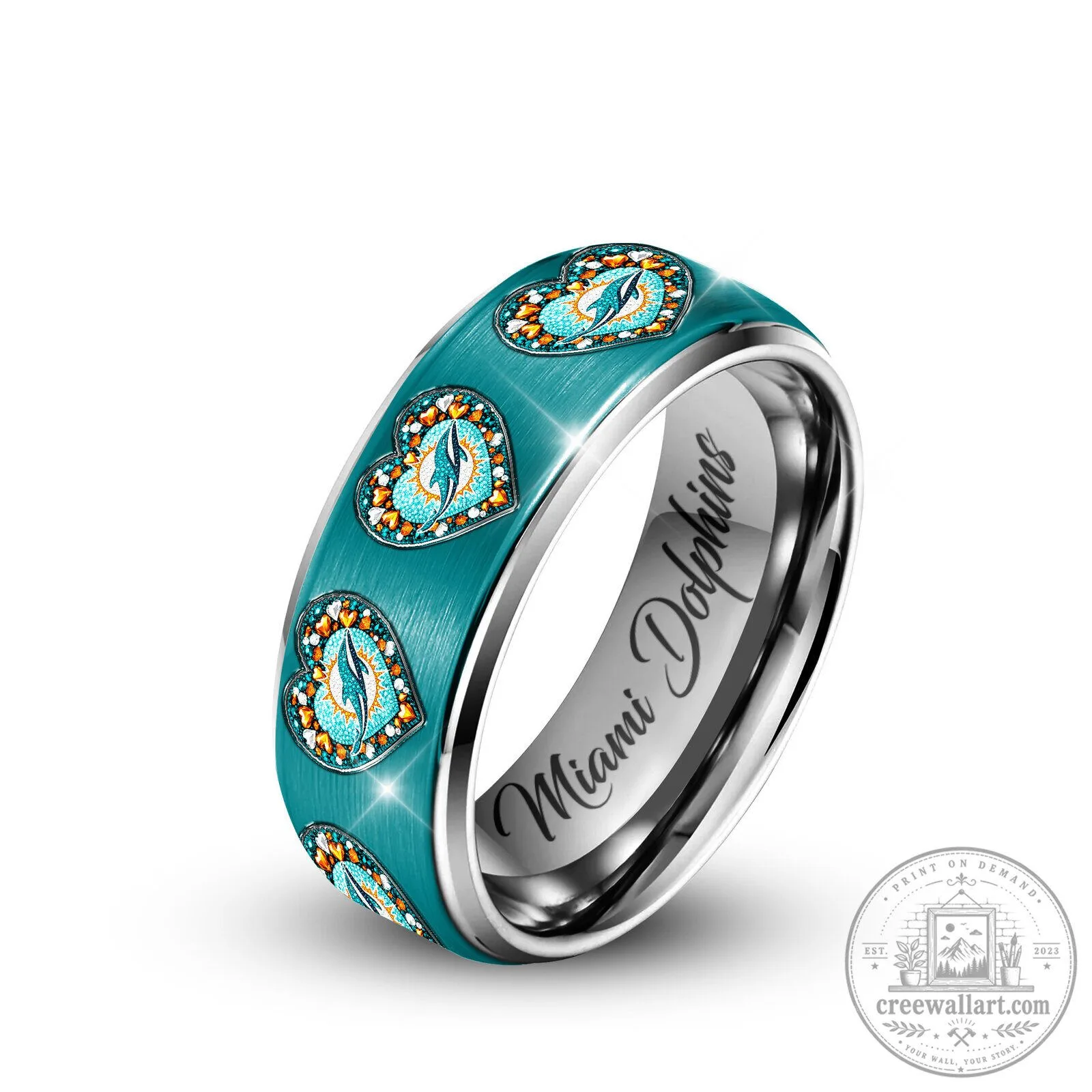 Miami Dolphins National Football League Heart Shaped Logo Teal Ring