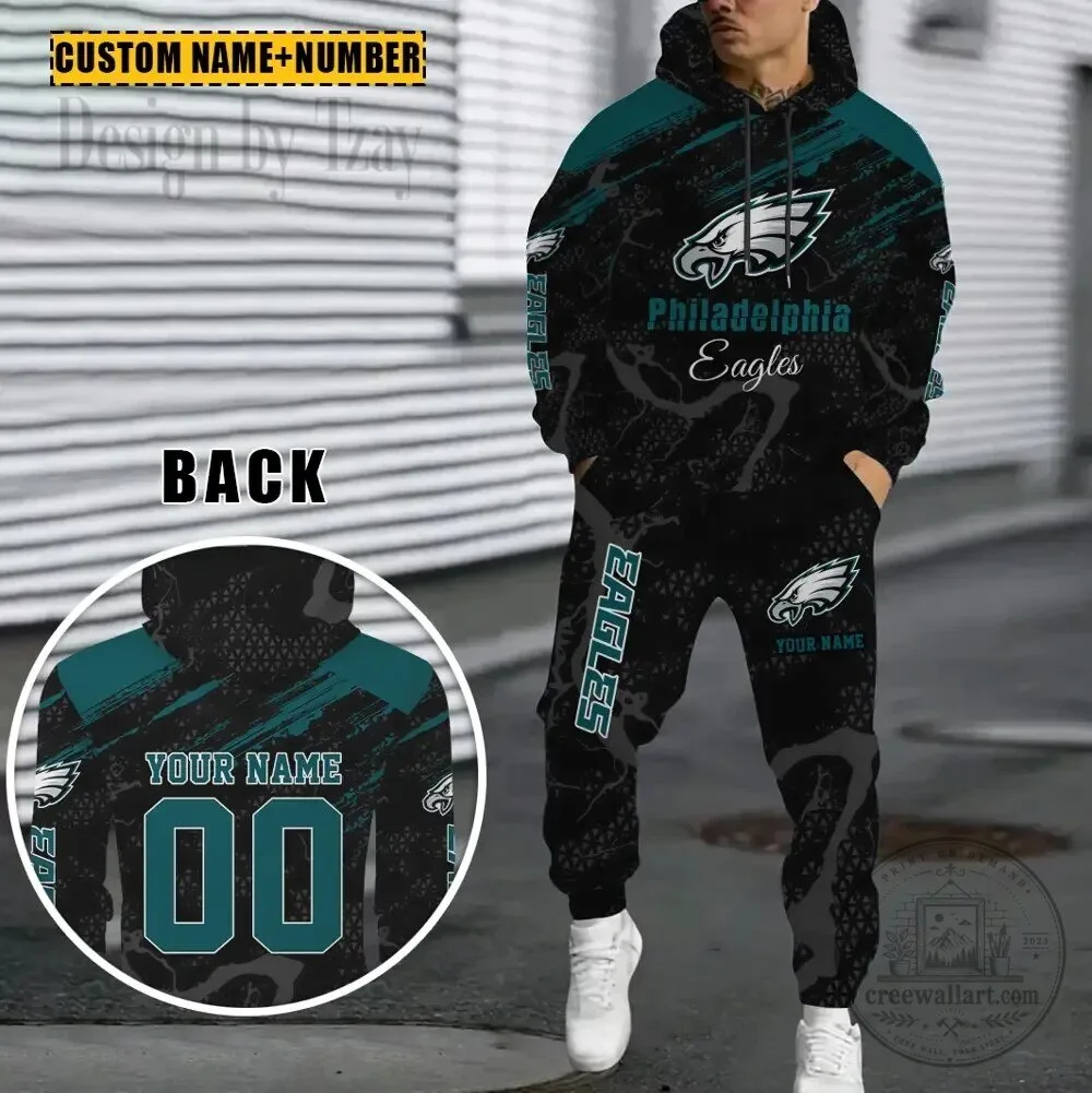 Philadelphia Eagles Fan Custom Name And Number Hoodie And Sweatpants Set