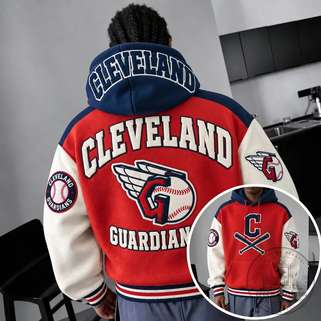 Cleveland Guardians Baseball Team Varsity Hoodie Jacket