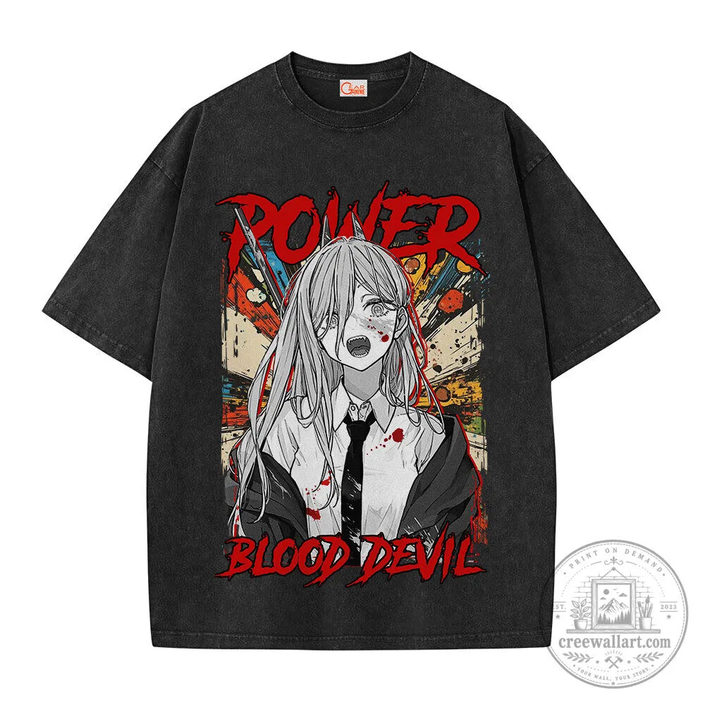 Chainsaw Man Power Blood Devil Vintage Washed T-Shirt