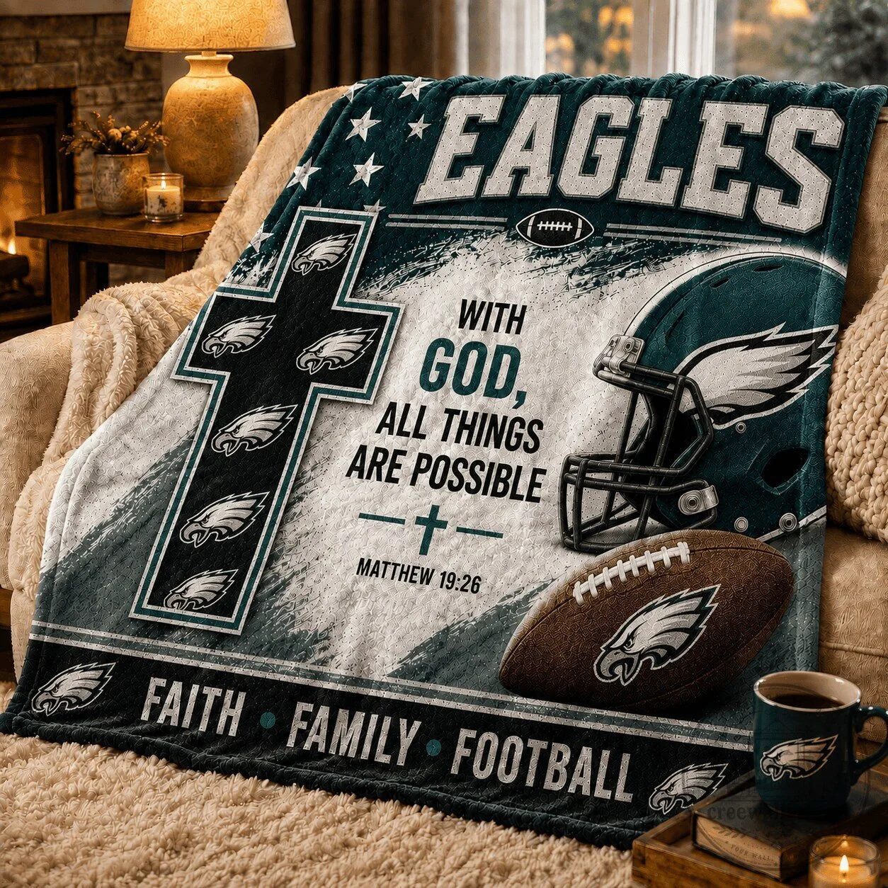 Philadelphia Eagles Football Team Faith Family Football Blanket
