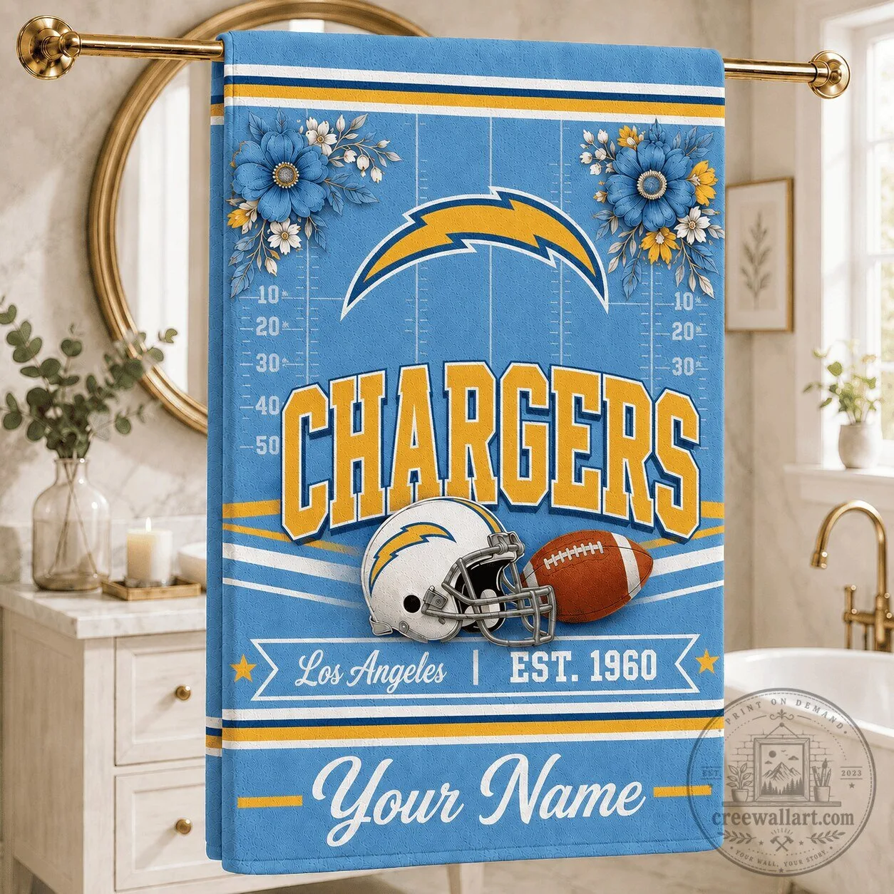 Los Angeles Chargers National Football League Personalized Floral Beach Towel
