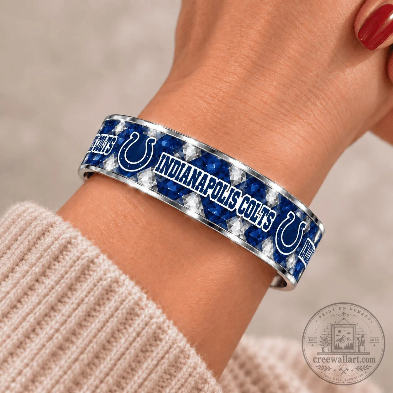 Indianapolis Colts Football Team Logo Blue and White Pattern Cuff Bracelet