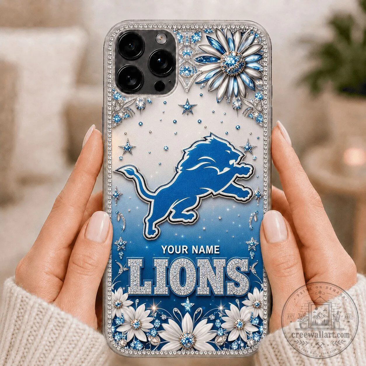 Detroit Lions Fan Custom Name Sparkle Phone Case