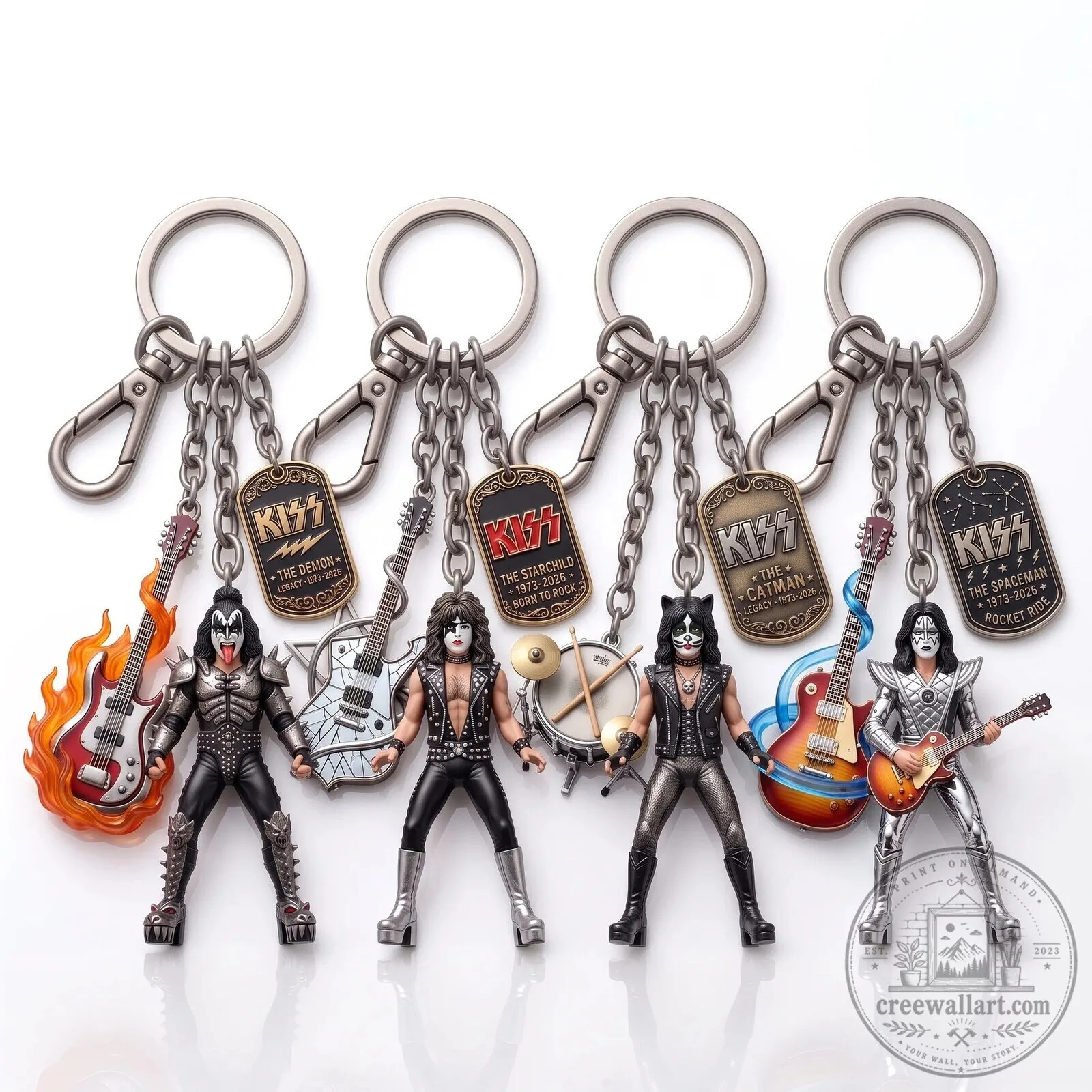 KISS The Demon Starchild Catman Spaceman Rock Band Collector Keychain Set