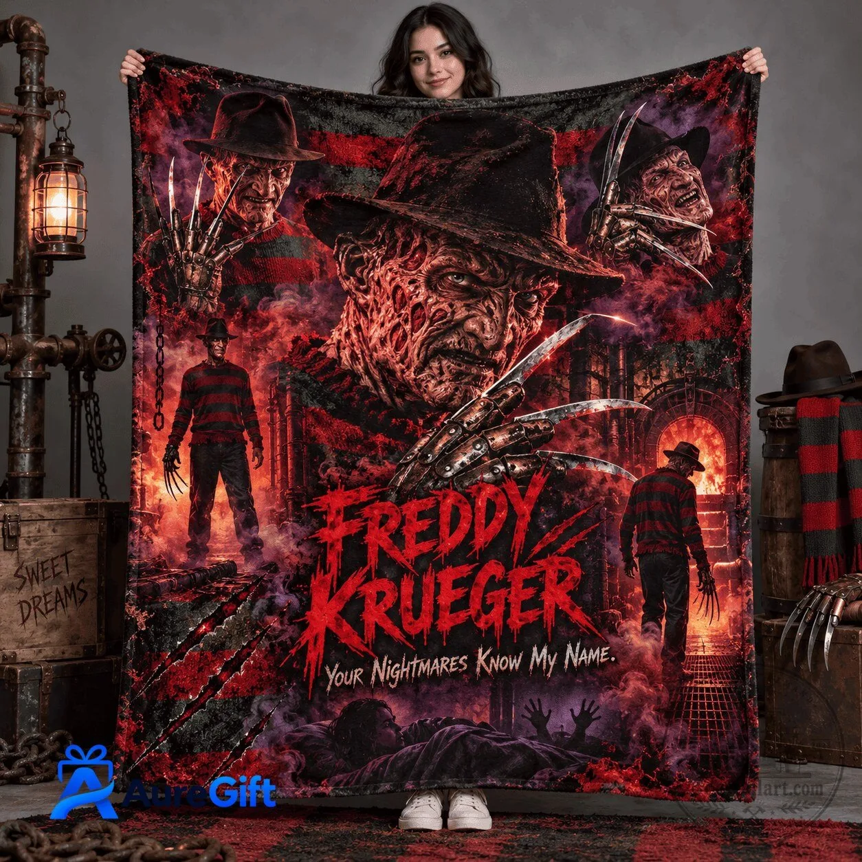 Horror Movie Fleece Blanket featuring Freddy Krueger: Your Nightmares Know My Name