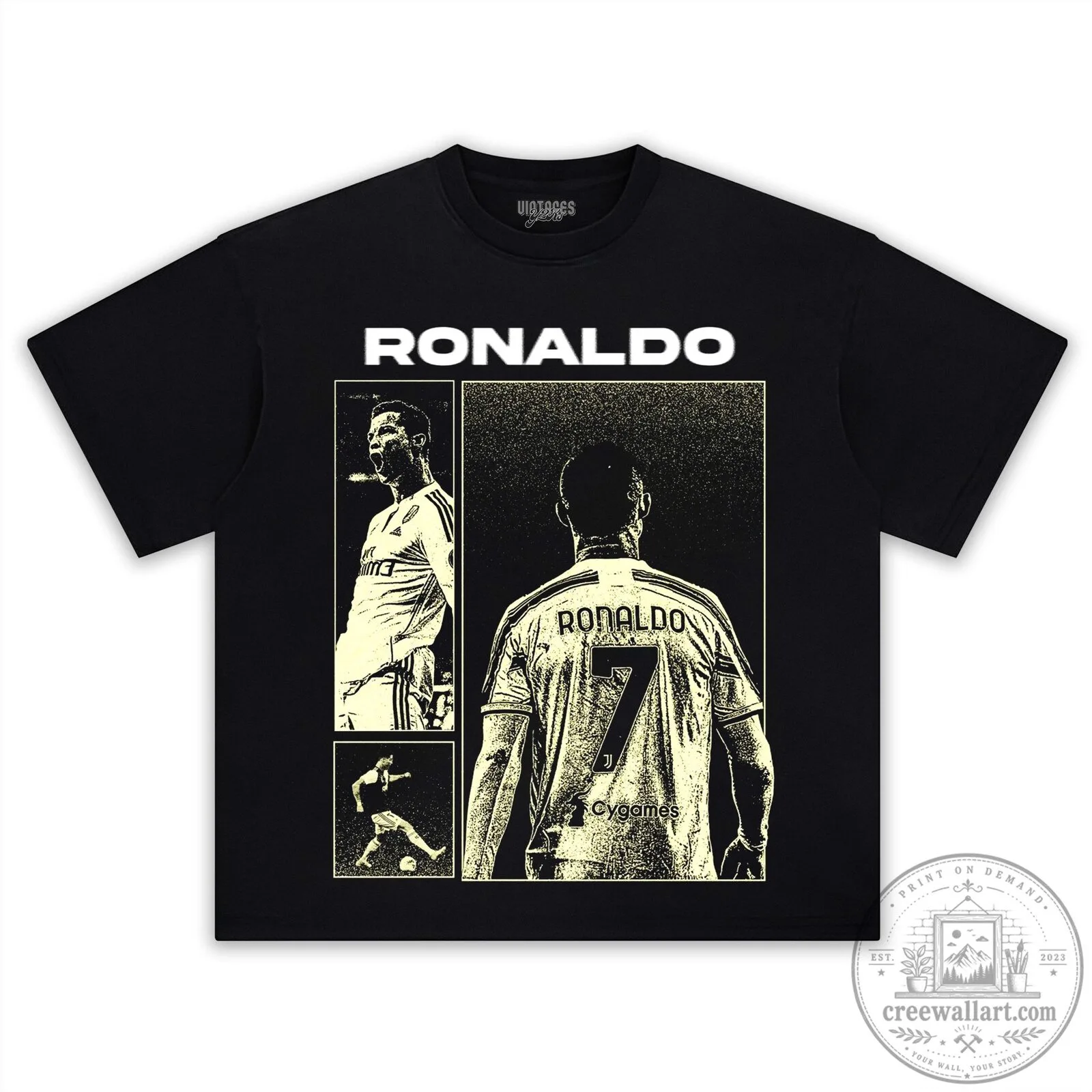 Cristiano Ronaldo Football Legend Graphic Print Black T-Shirt