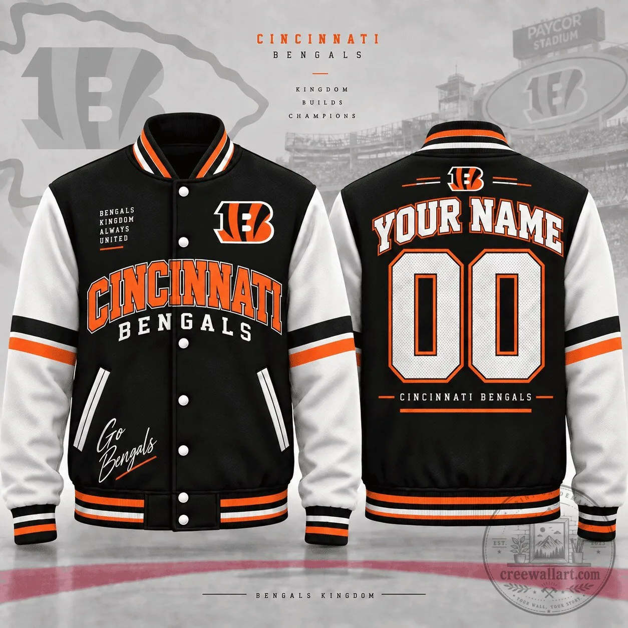 Cincinnati Bengals Custom Name And Number Black Varsity Jacket