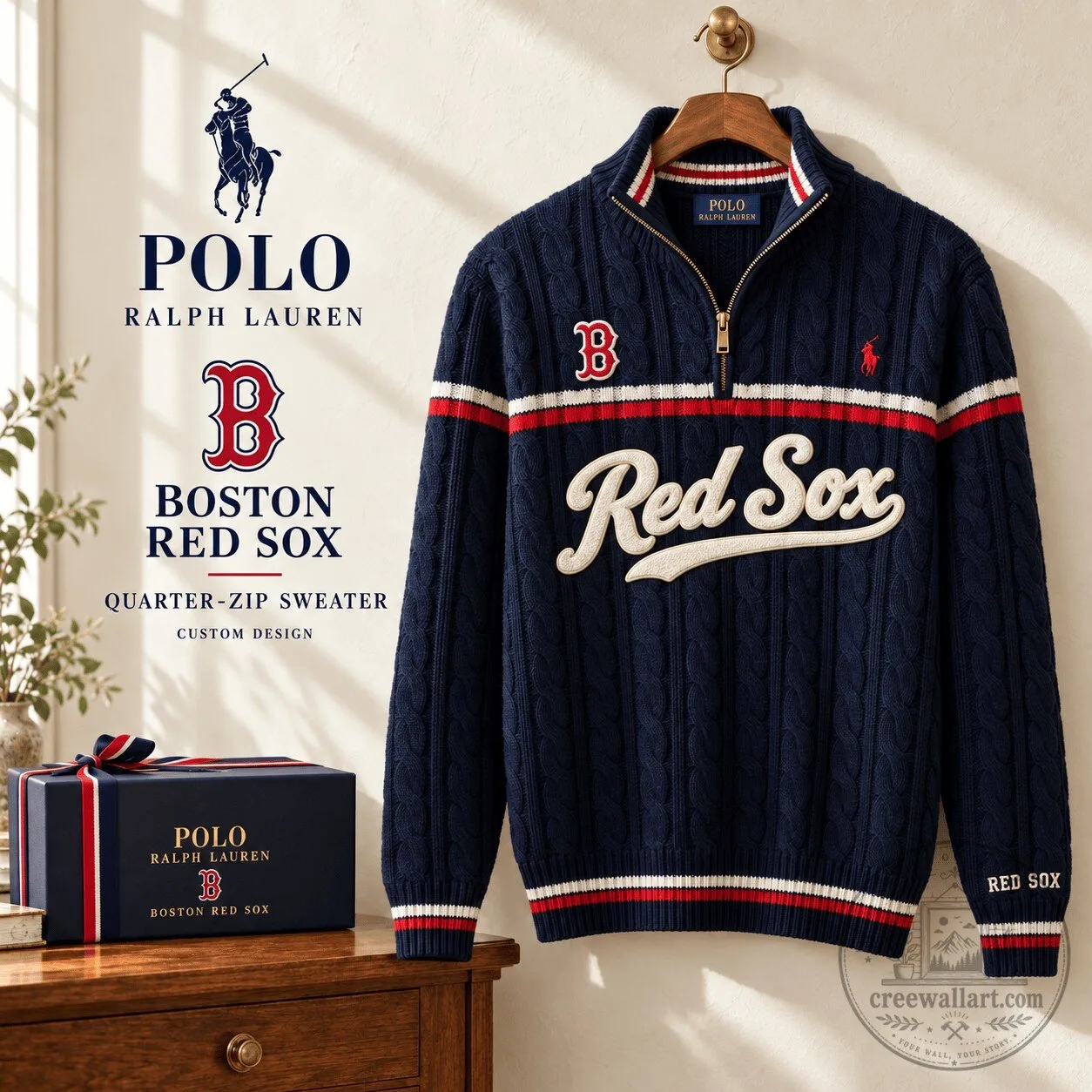 Boston Red Sox Polo Ralph Lauren Cable-Knit Quarter-Zip Sweater