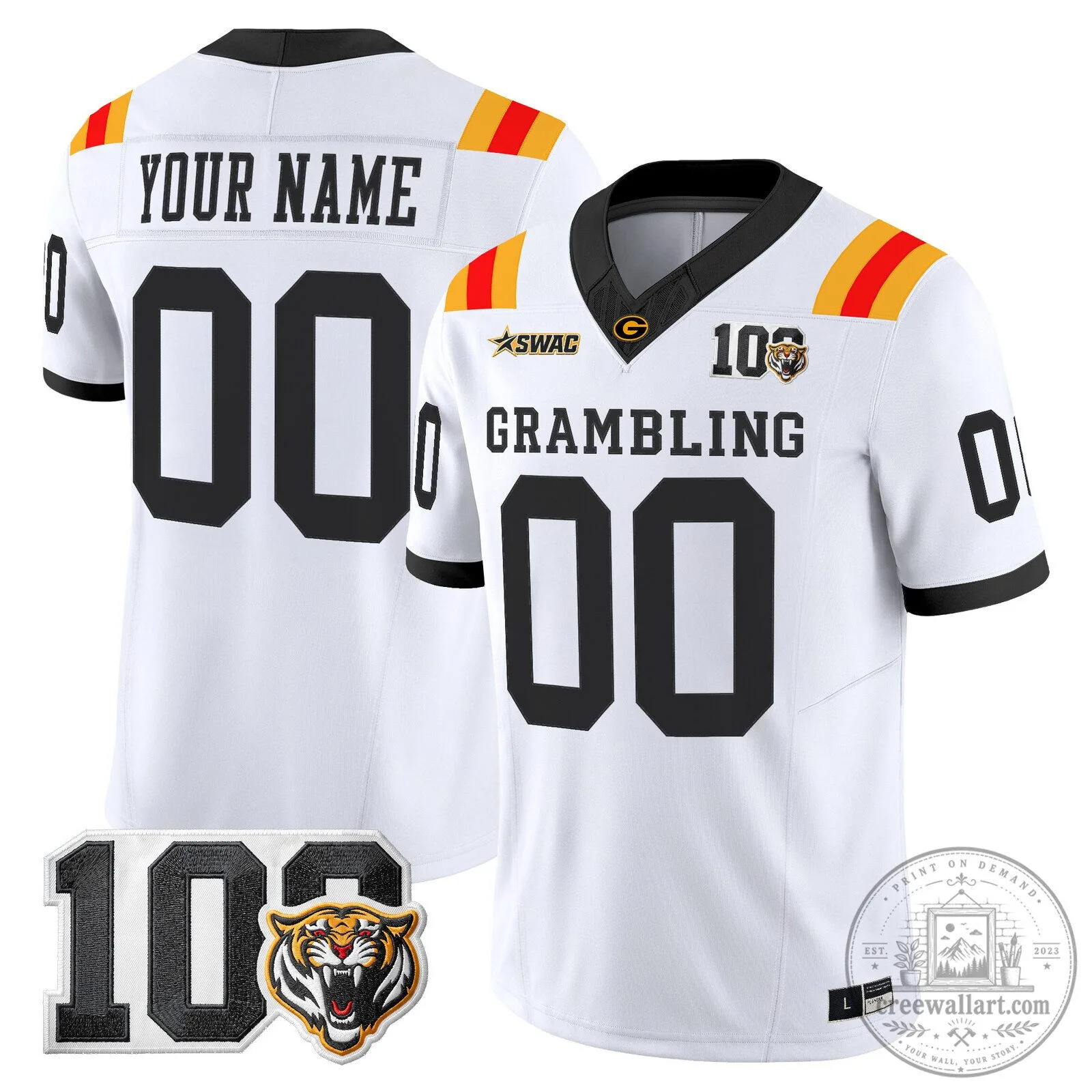 Grambling State Tigers Football Team Custom Name and Number Jersey