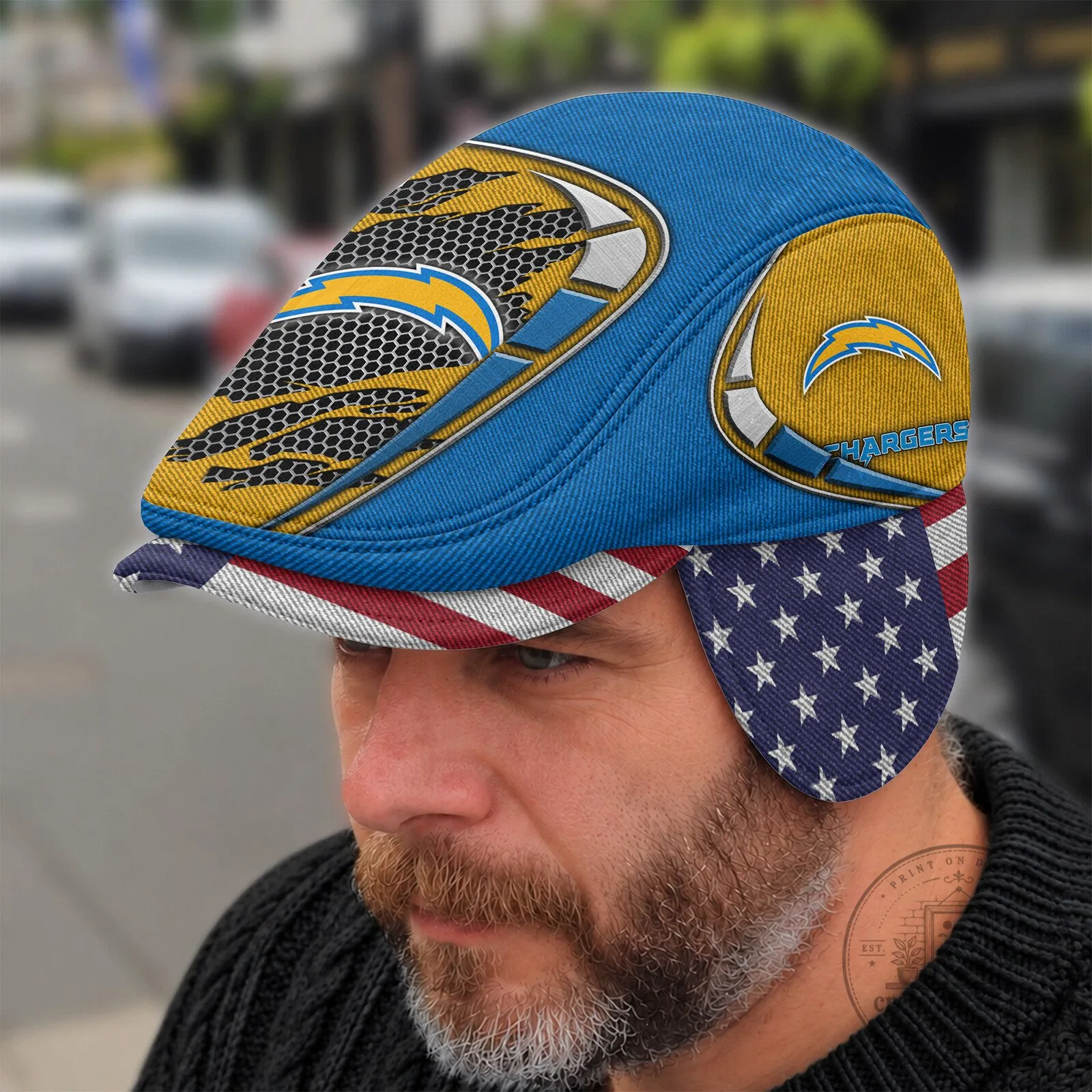 Los Angeles Chargers NFL Flat Cap with Foldable Ear Flaps