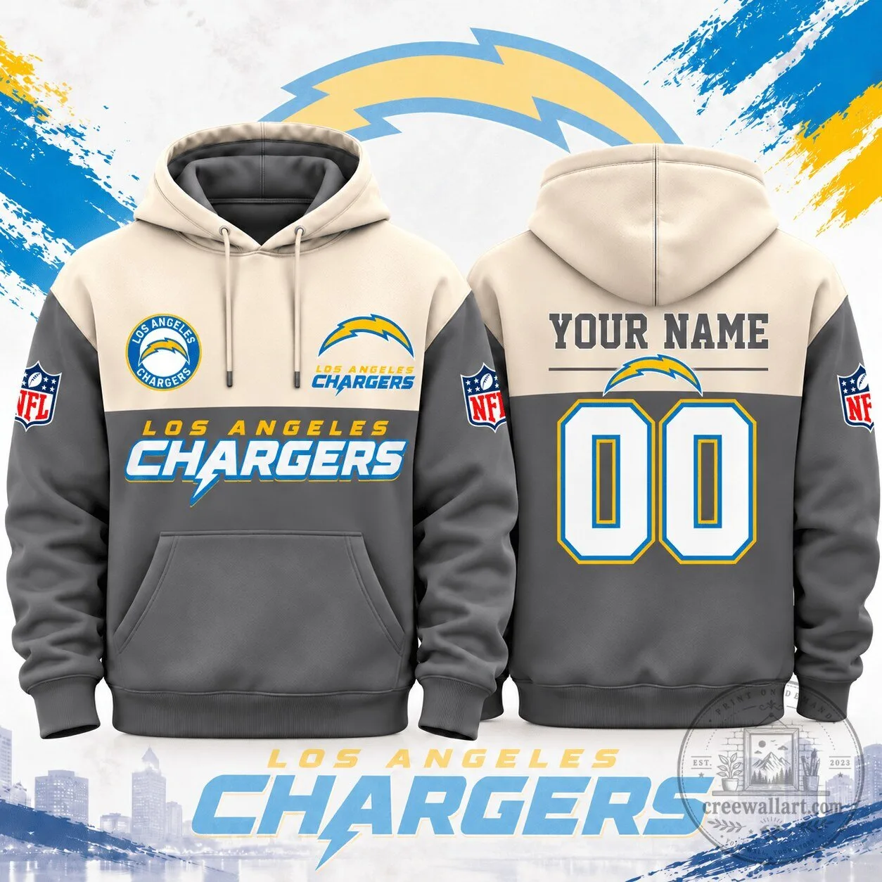 Los Angeles Chargers NFL Football Team Custom Name And Number Hoodie