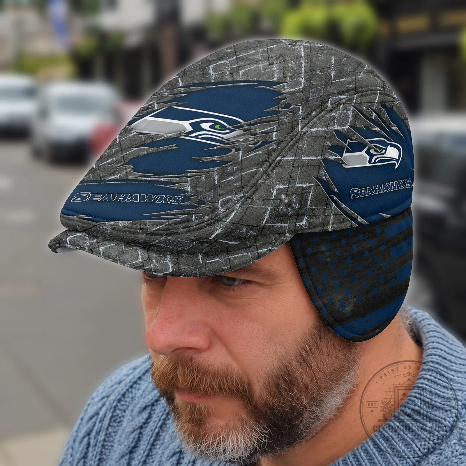 Seattle Seahawks NFL Flat Cap with Foldable Ear Flaps