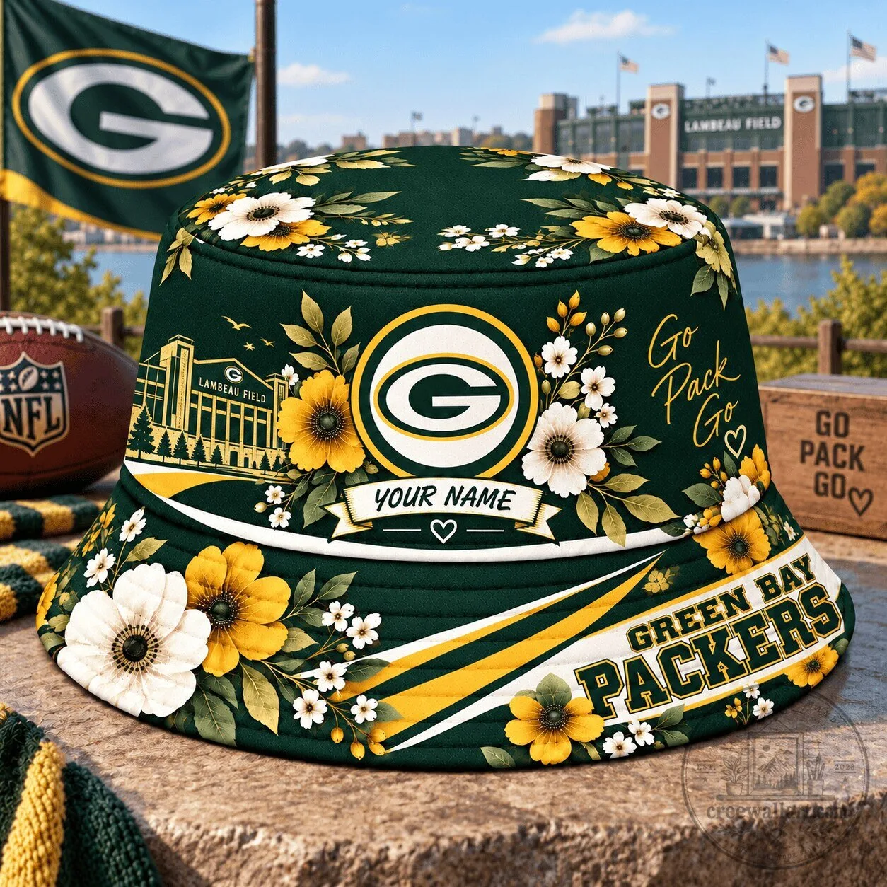 Green Bay Packers Personalized Floral Bucket Hat