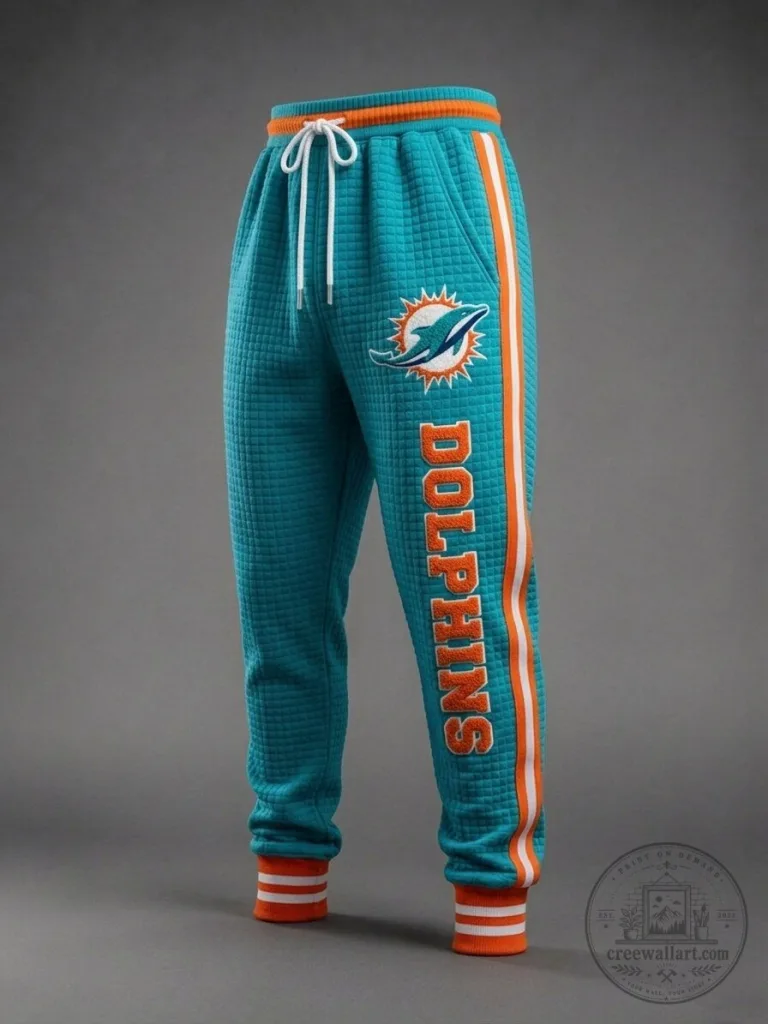 Miami Dolphins Teal Waffle Knit Graphic Sweatpants with Side Stripes