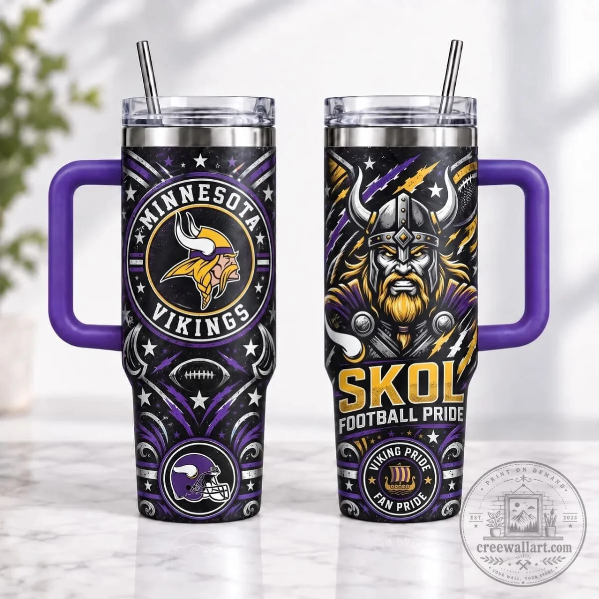 Minnesota Vikings SKOL Football Pride Insulated Stainless Steel Tumbler with Handle