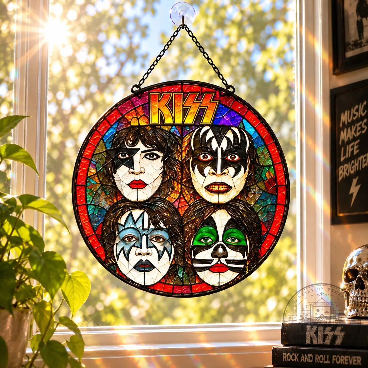 KISS Band Stained Glass Window Hanging Suncatcher Decor