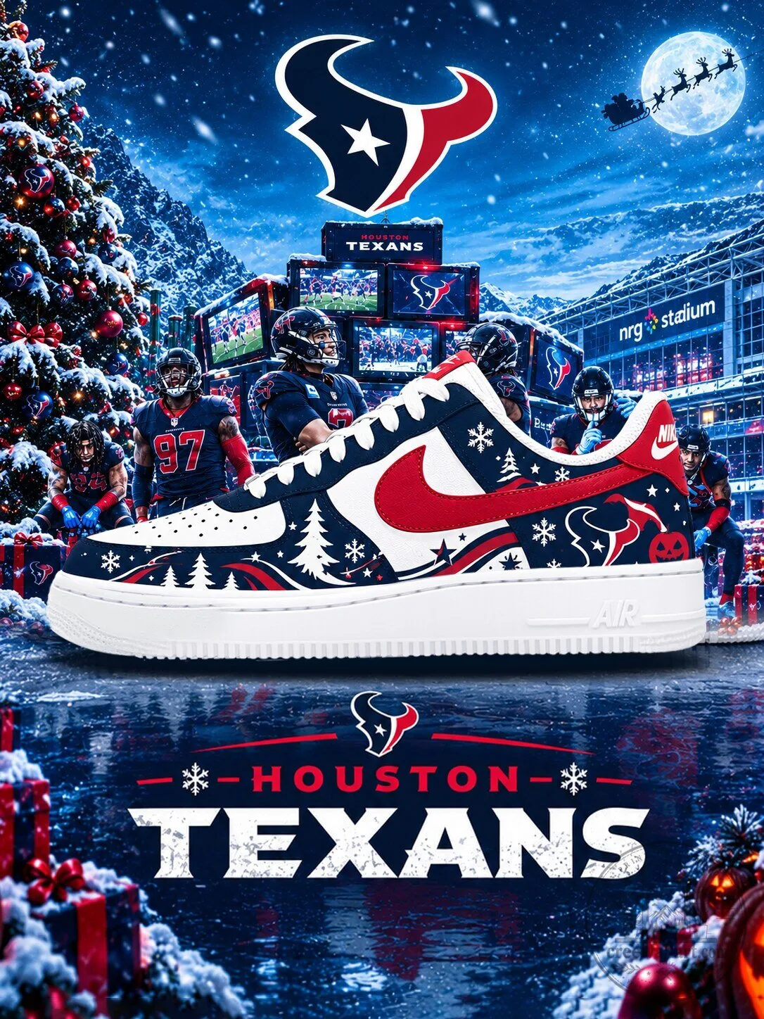 Houston Texans Christmas Holiday Custom Air-Style Sneakers