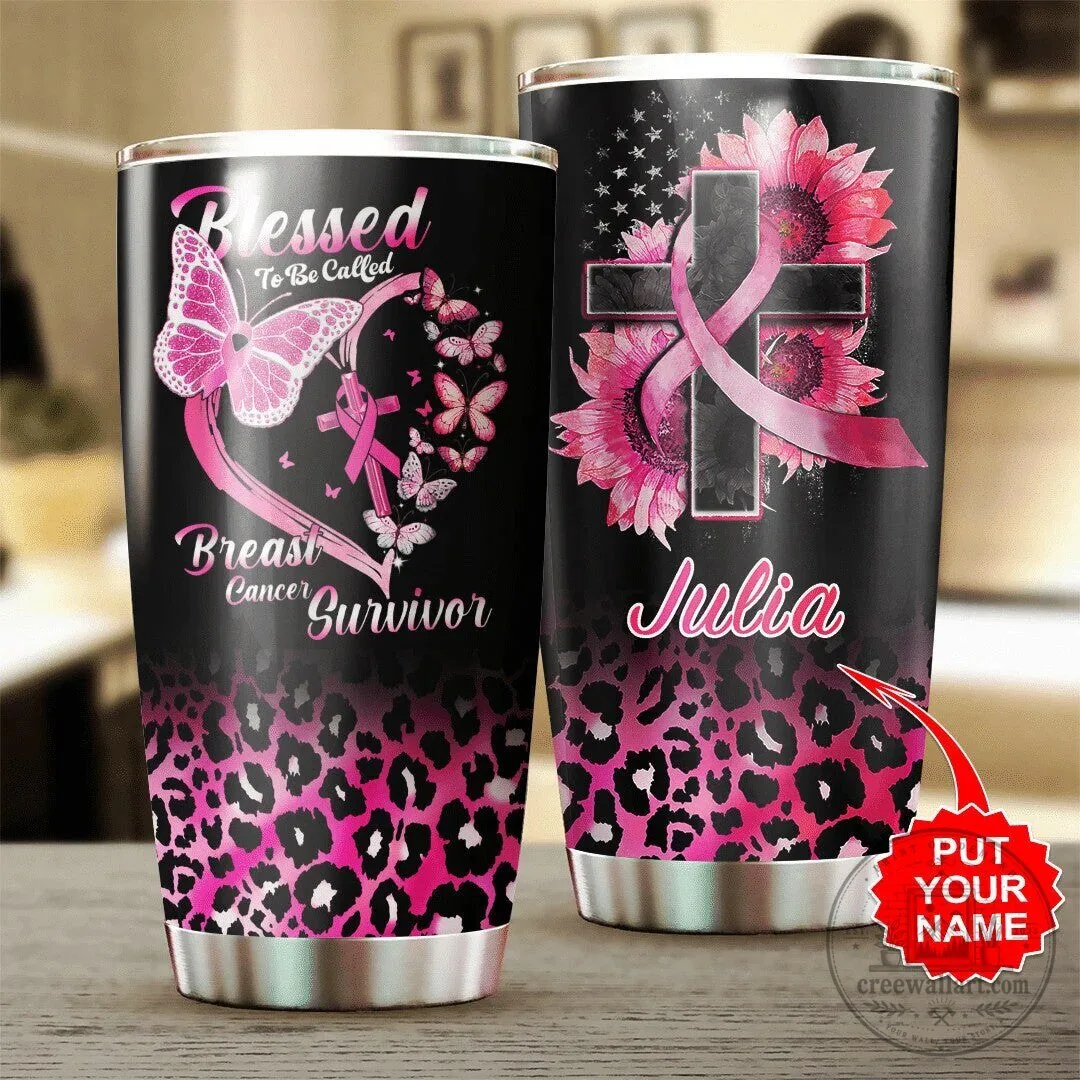 Personalized Breast Cancer Awareness Pink Leopard Print Tumbler