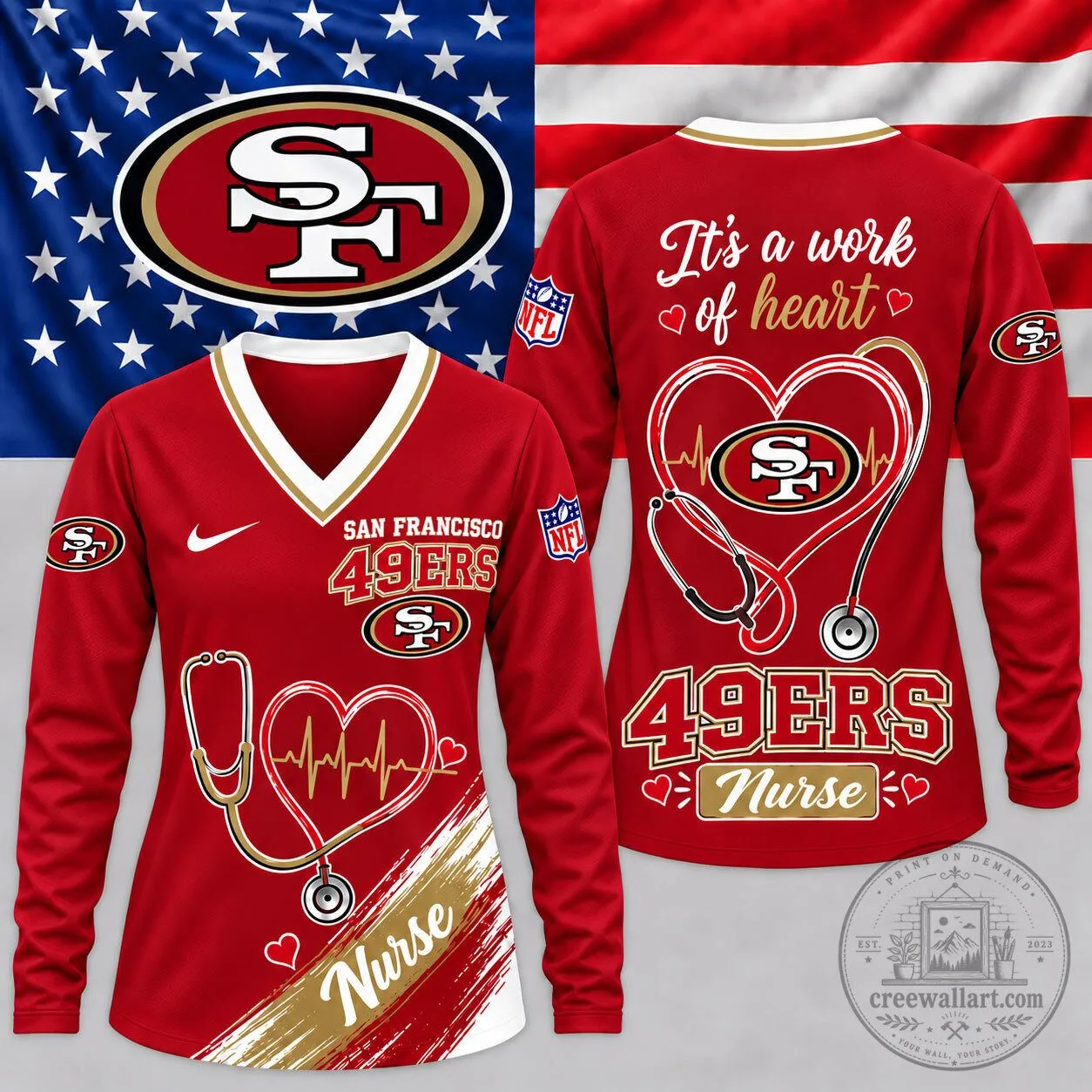 San Francisco 49ers National Football League Nurse Heartbeat Long Sleeve Shirt