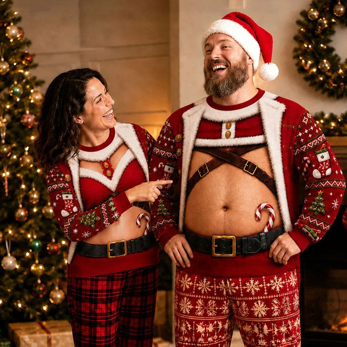 Funny Santa Claus Body Christmas Ugly Sweater for Couples