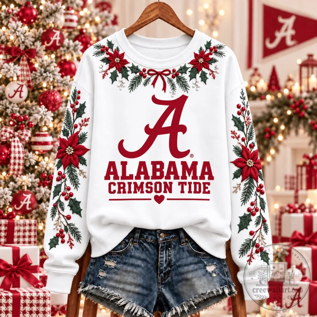 Alabama Crimson Tide Christmas Floral Holiday NCAA Football Sweatshirt Alabama Crimson Tide Christmas Floral Holiday NCAA Football Sweatshirt