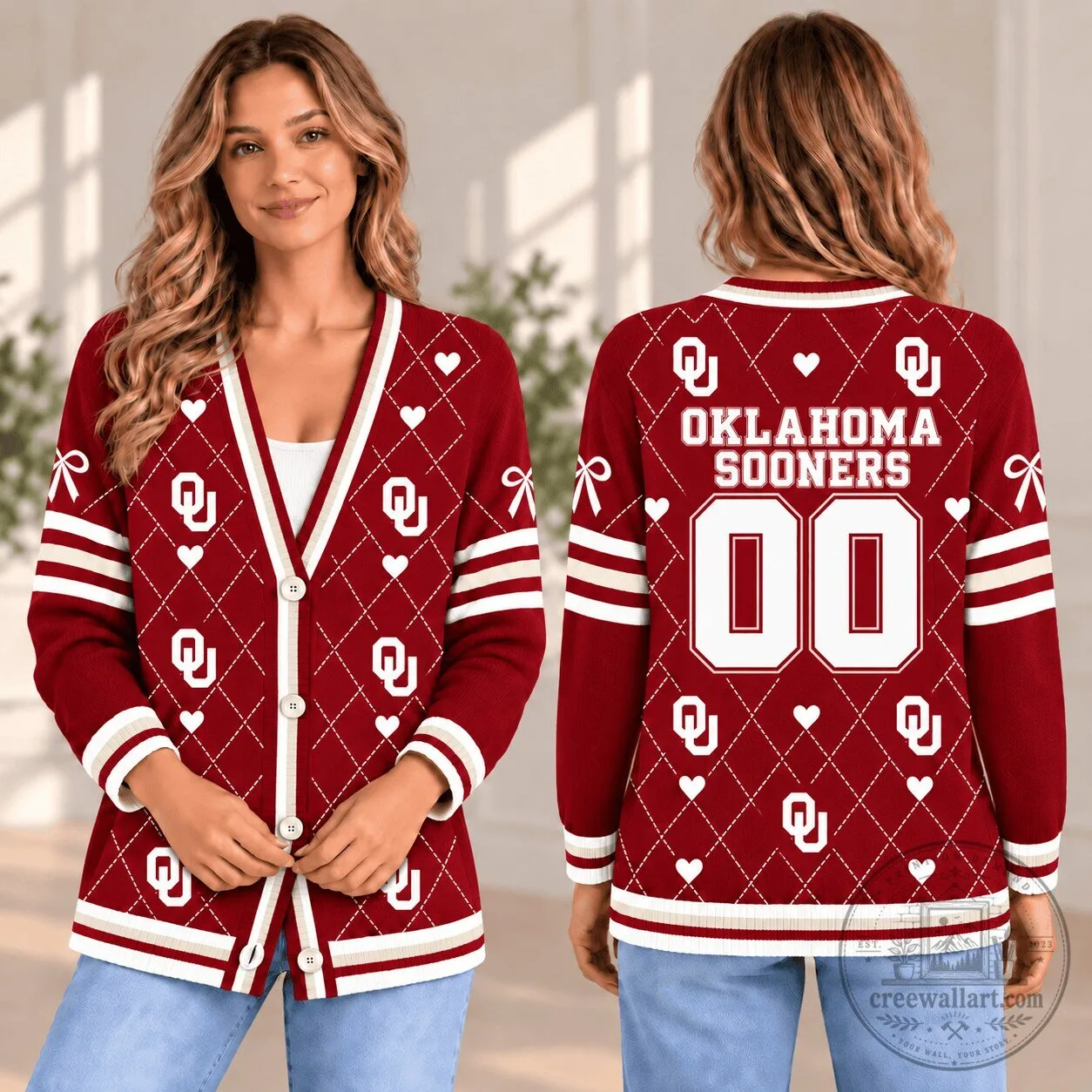 Oklahoma Sooners Personalized Team Spirit Argyle Cardigan Sweater