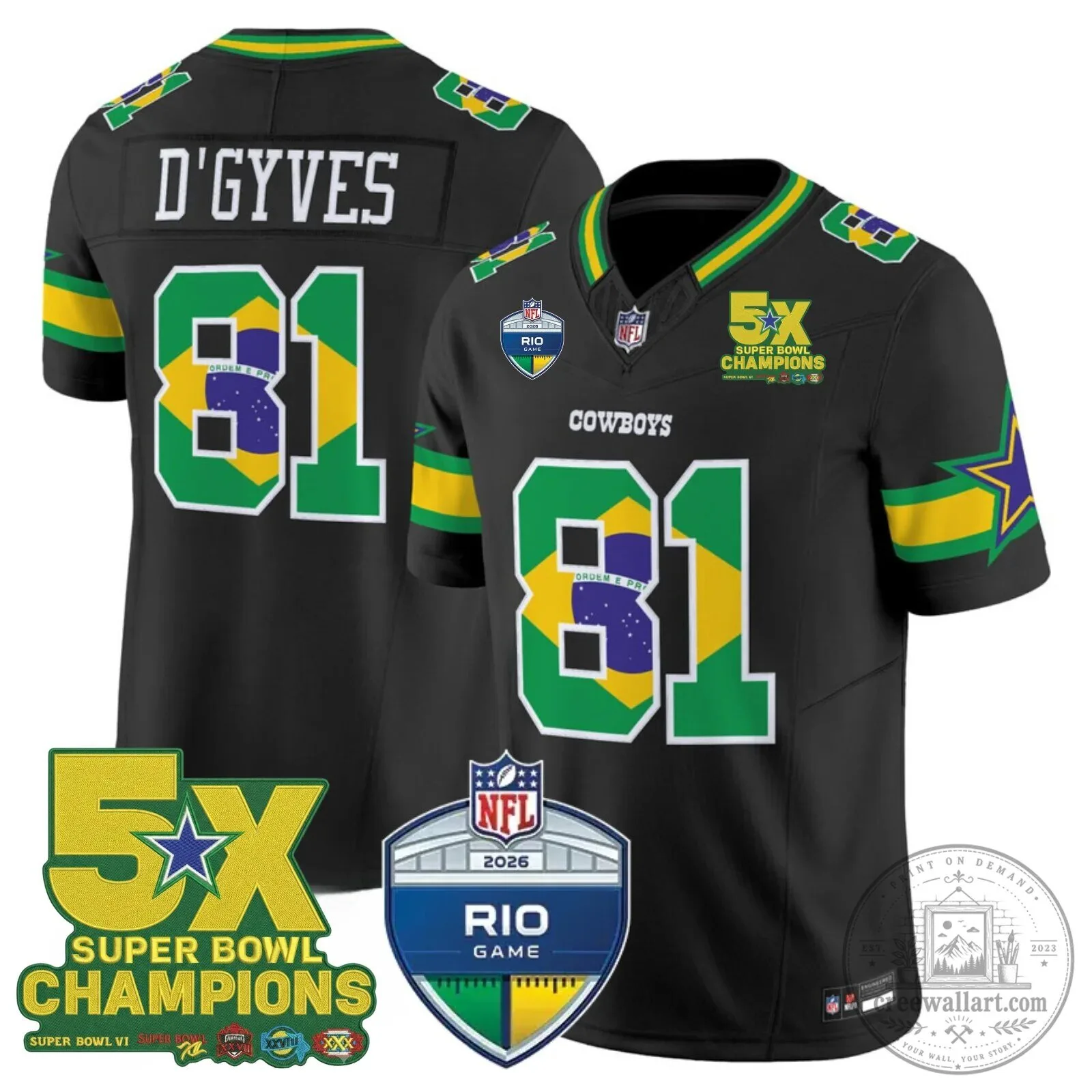 Dallas Cowboys 5X Super Bowl Champions 2026 Rio Game Football Jersey 5 Dallas Cowboys 5X Super Bowl Champions 2026 Rio Game Football Jersey