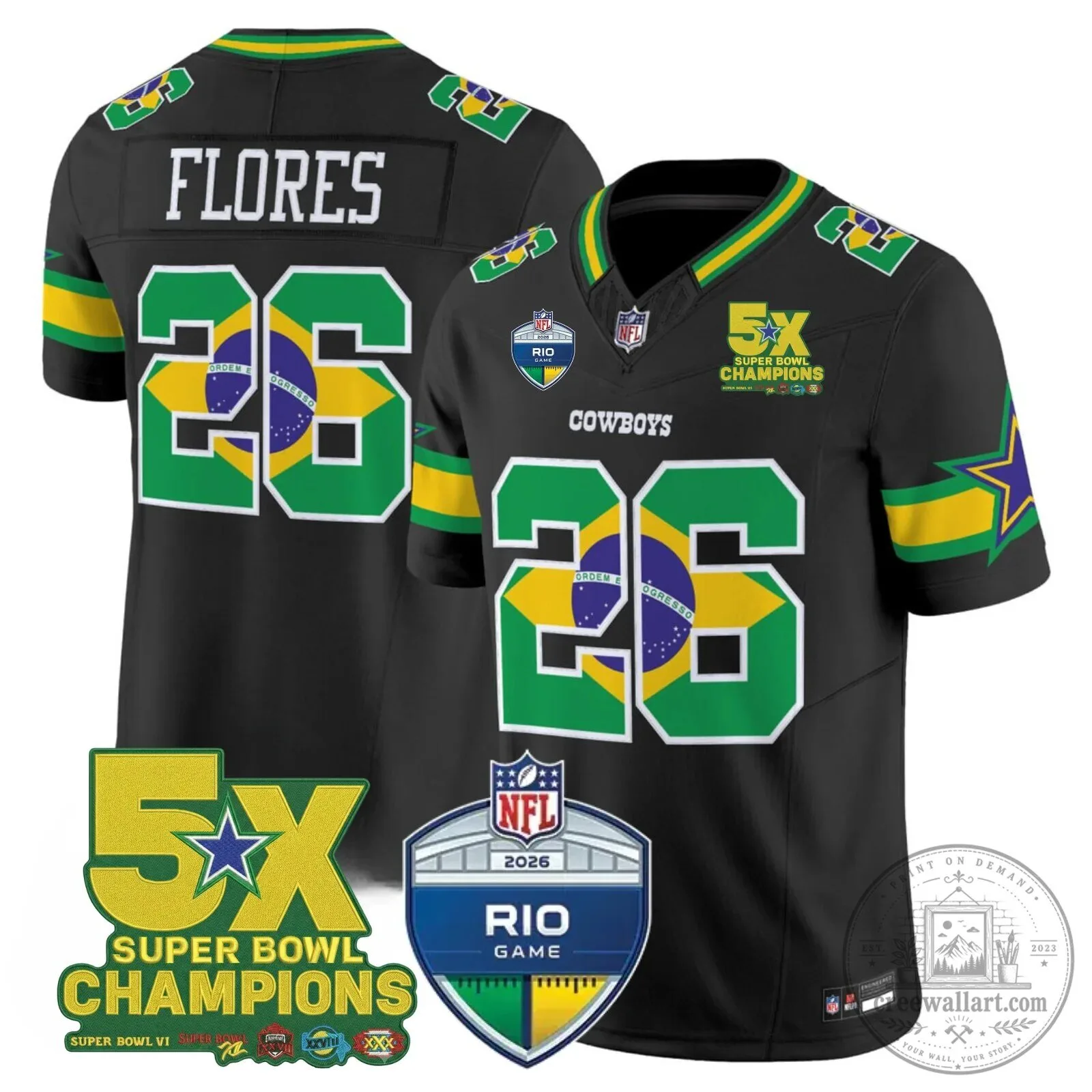 Dallas Cowboys 5X Super Bowl Champions 2026 Rio Game Football Jersey 6 Dallas Cowboys 5X Super Bowl Champions 2026 Rio Game Football Jersey