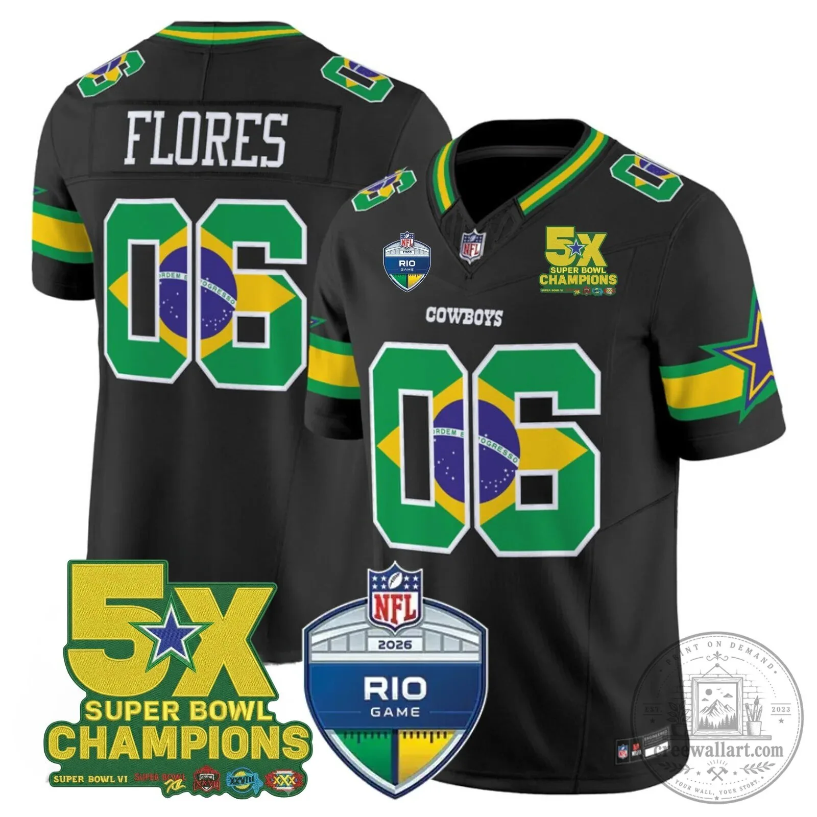 Dallas Cowboys 5X Super Bowl Champions 2026 Rio Game Football Jersey 7 Dallas Cowboys 5X Super Bowl Champions 2026 Rio Game Football Jersey