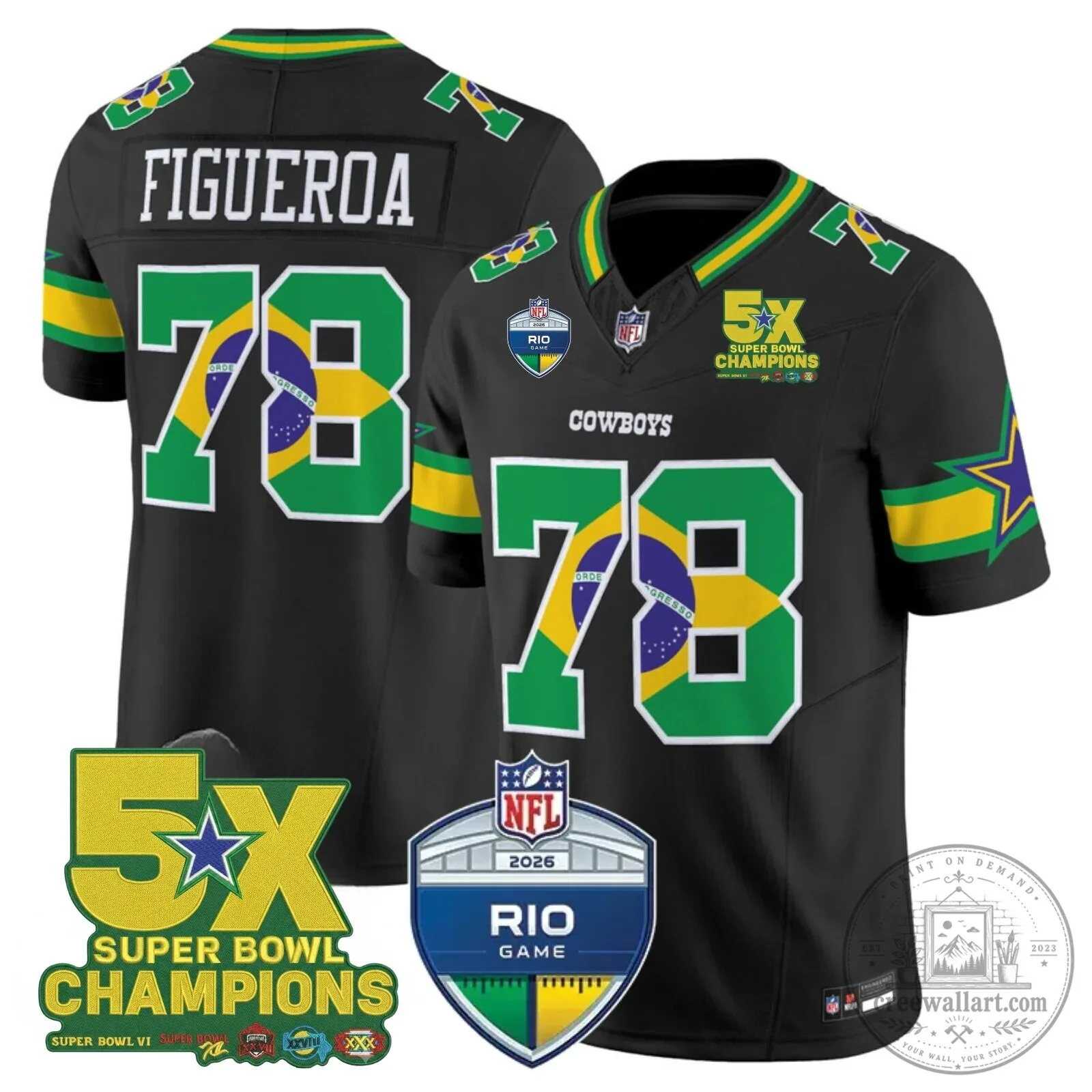 Dallas Cowboys 5X Super Bowl Champions 2026 Rio Game Football Jersey 8 Dallas Cowboys 5X Super Bowl Champions 2026 Rio Game Football Jersey