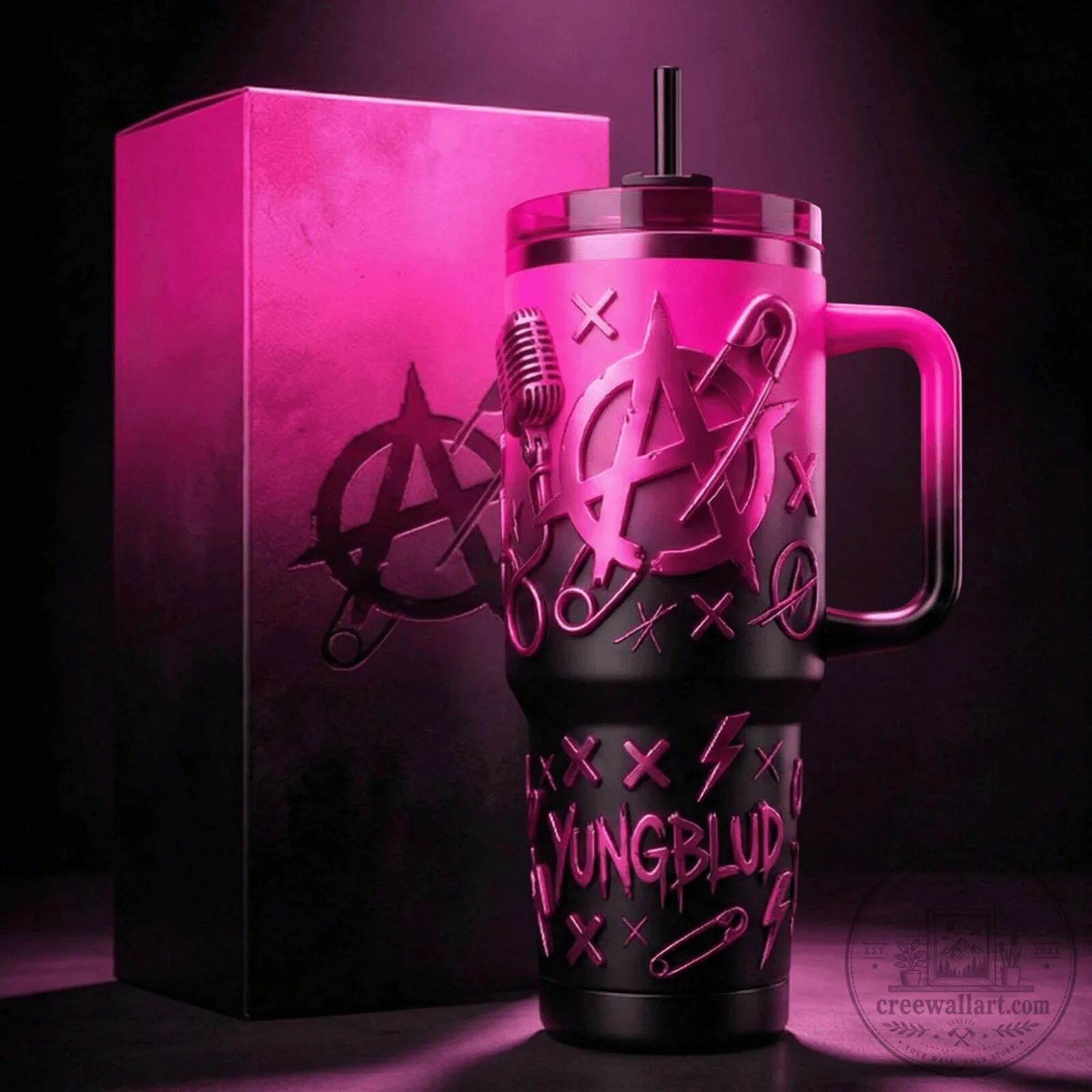 Yungblud Black and Pink Logo Music Tumbler with Handle