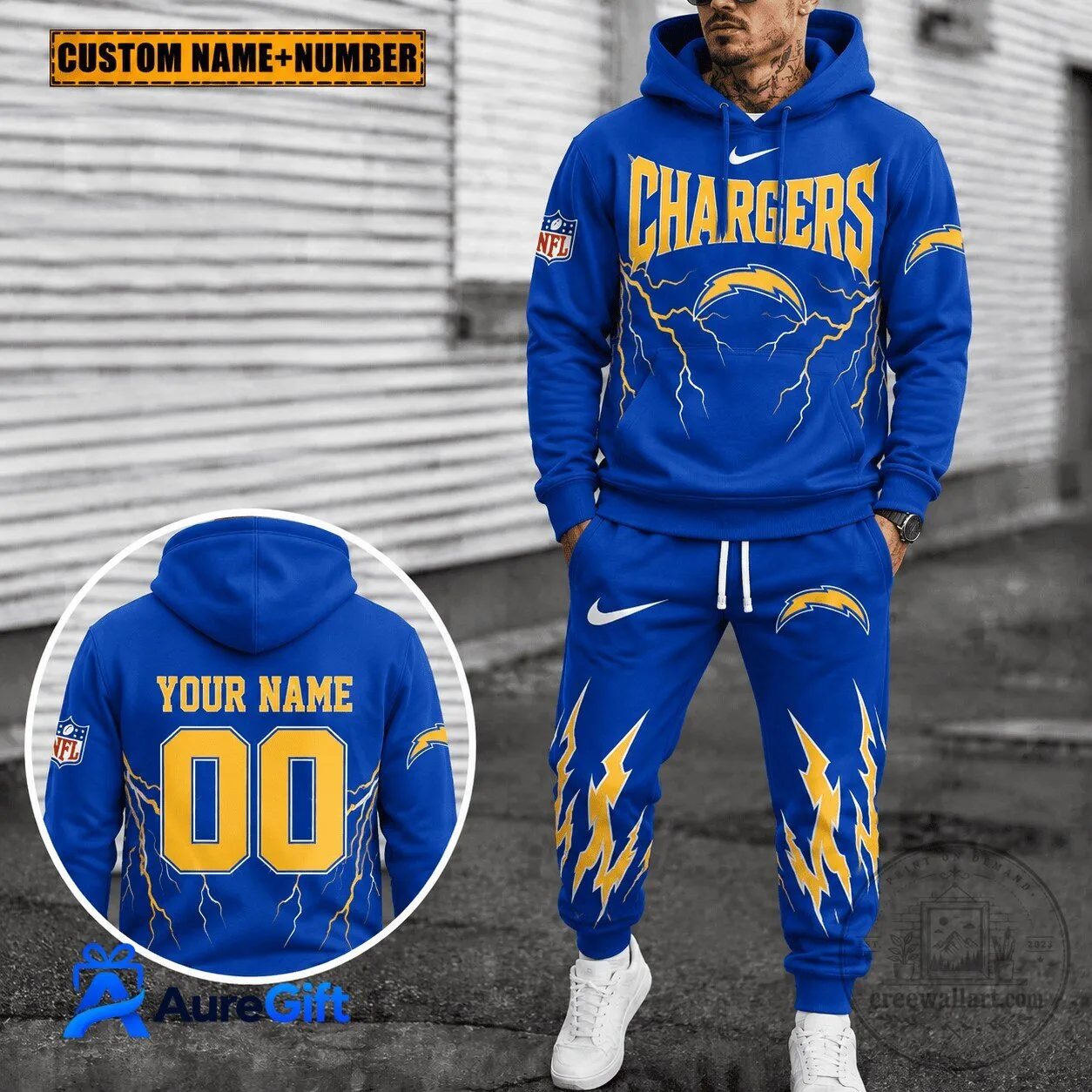 Los Angeles Chargers National Football League Lightning Bolt Hoodie And Pants Set
