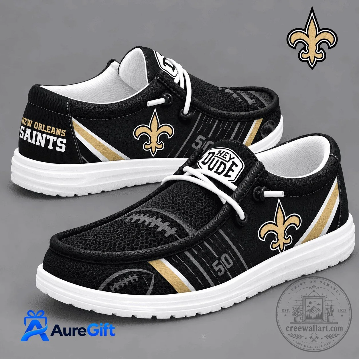 New Orleans Saints Football Team Black Gold Custom Loafer Shoes