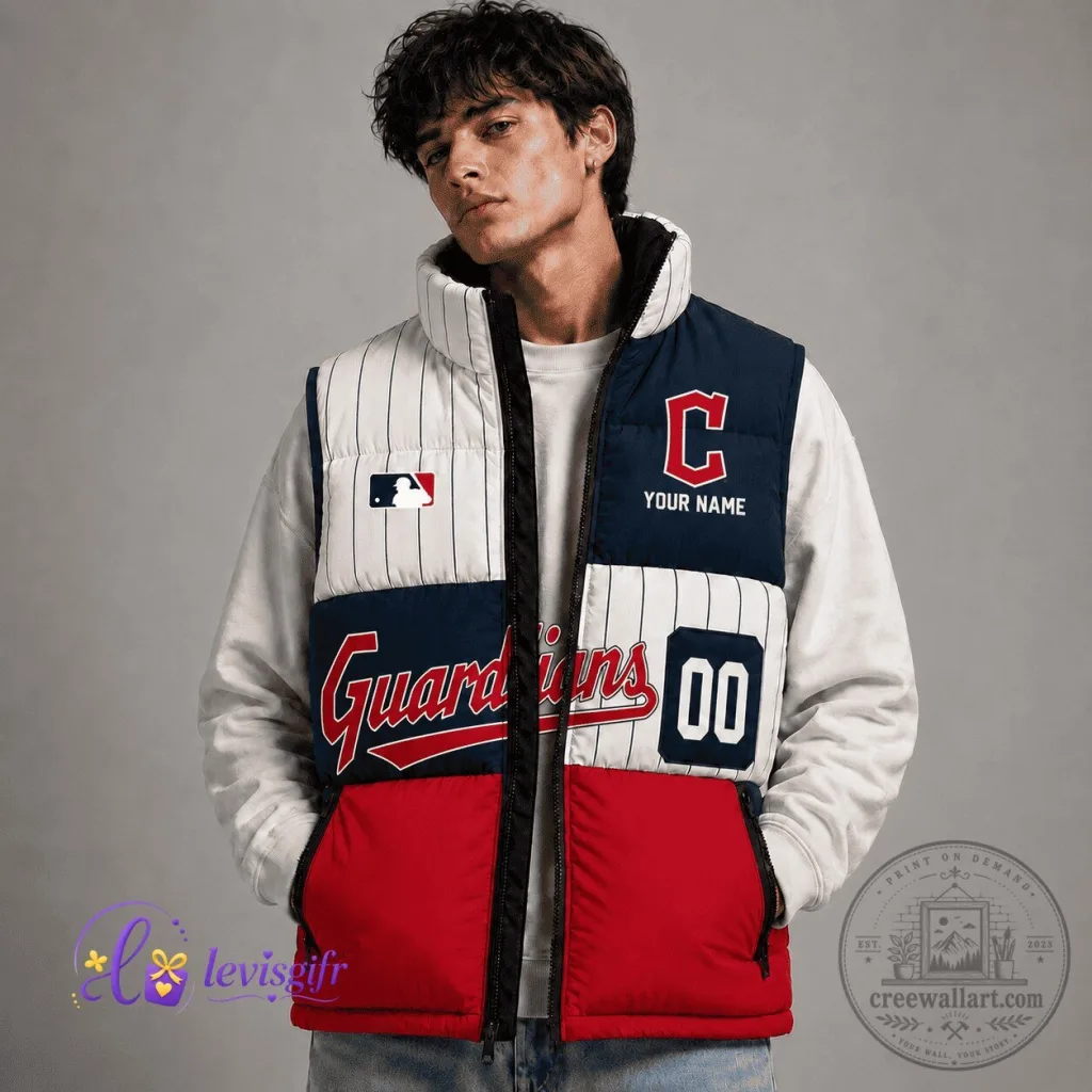 Cleveland Guardians Personalized Baseball Sleeveless Puffer Jacket Cleveland Guardians Personalized Baseball Sleeveless Puffer Jacket